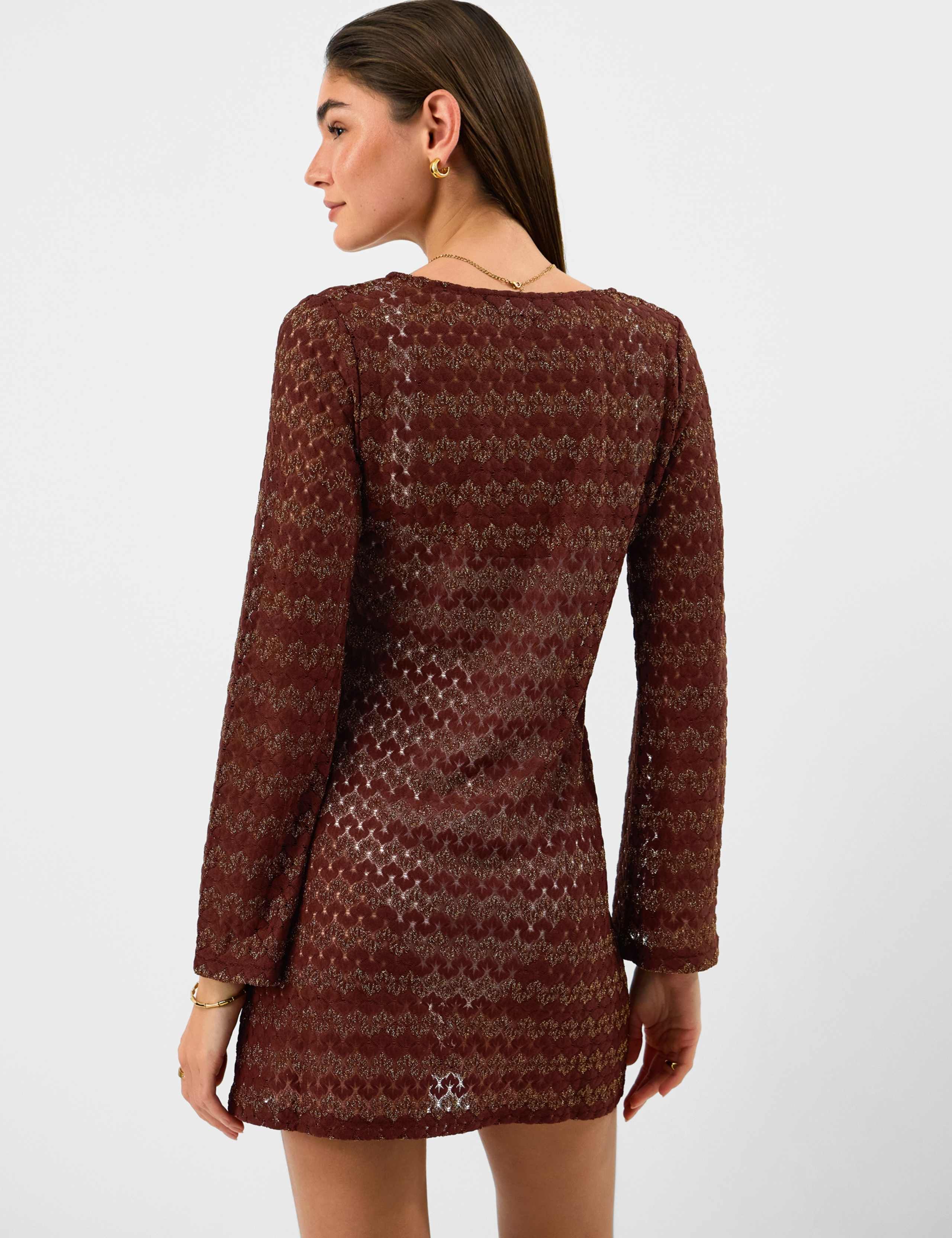 Textured V-Neck Ring Front Mini Beach Dress 4 of 4