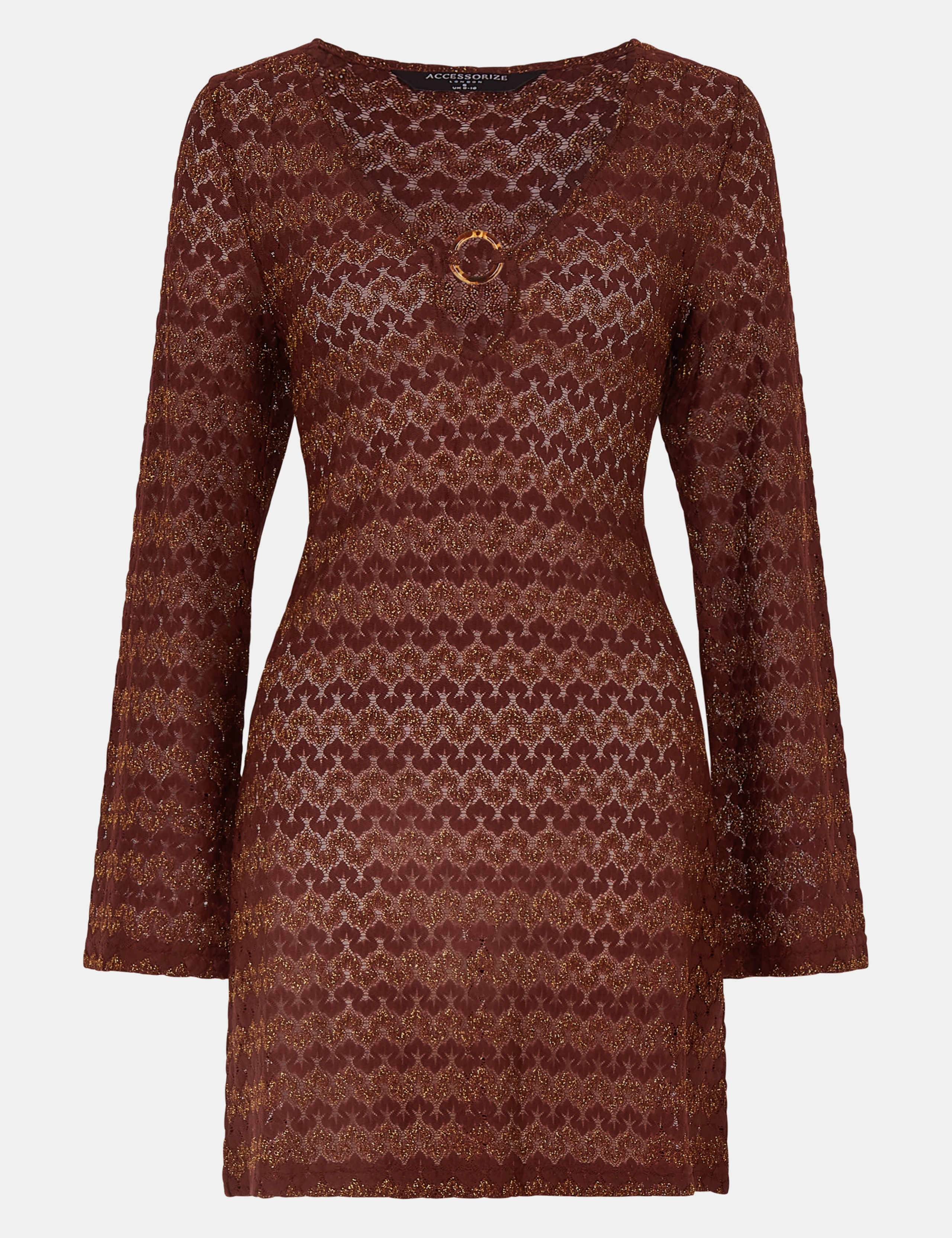 Textured V-Neck Ring Front Mini Beach Dress 2 of 4