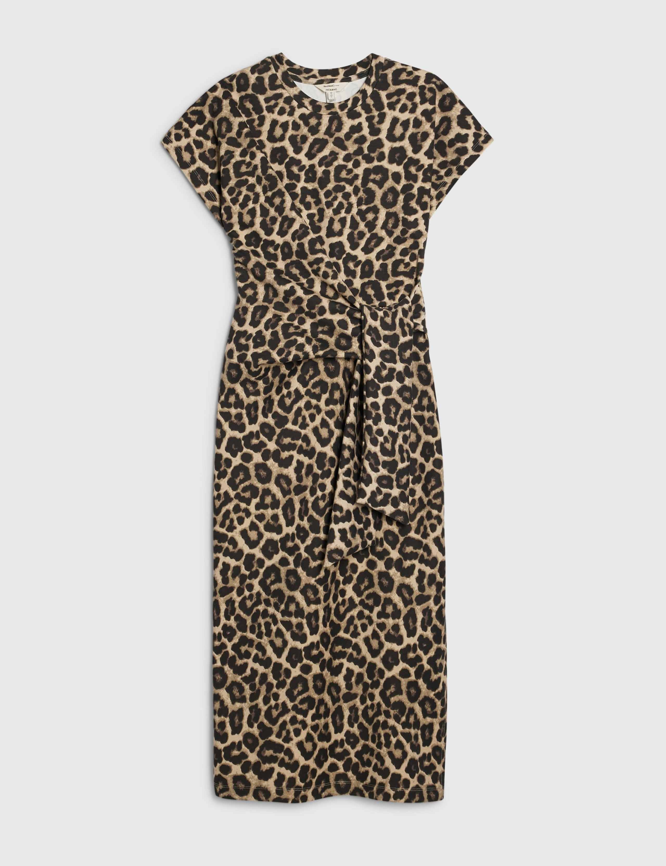 Leopard Print Tie Waist Midi Bodycon Dress 3 of 6