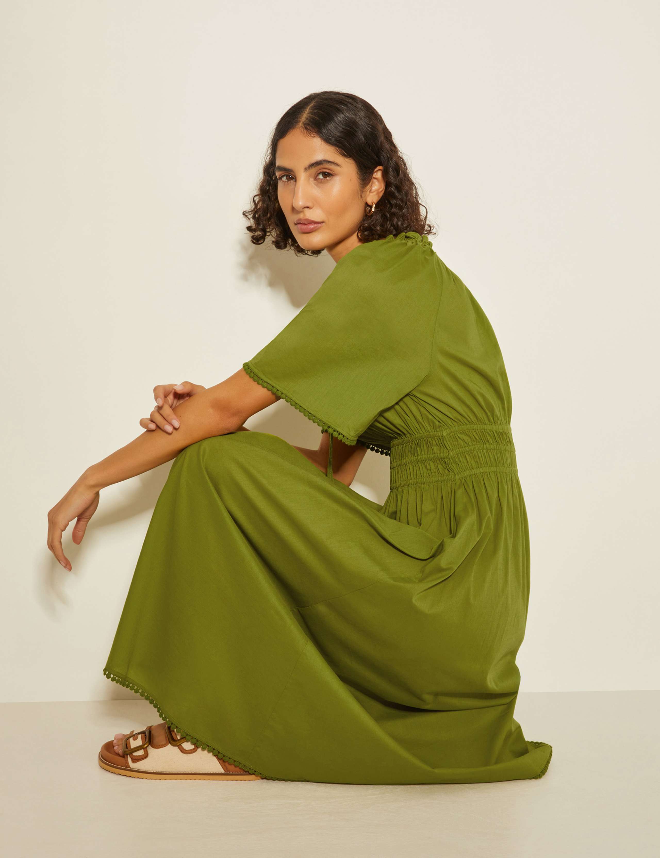 Pure Cotton Shirred Midi Skater Dress 3 of 5