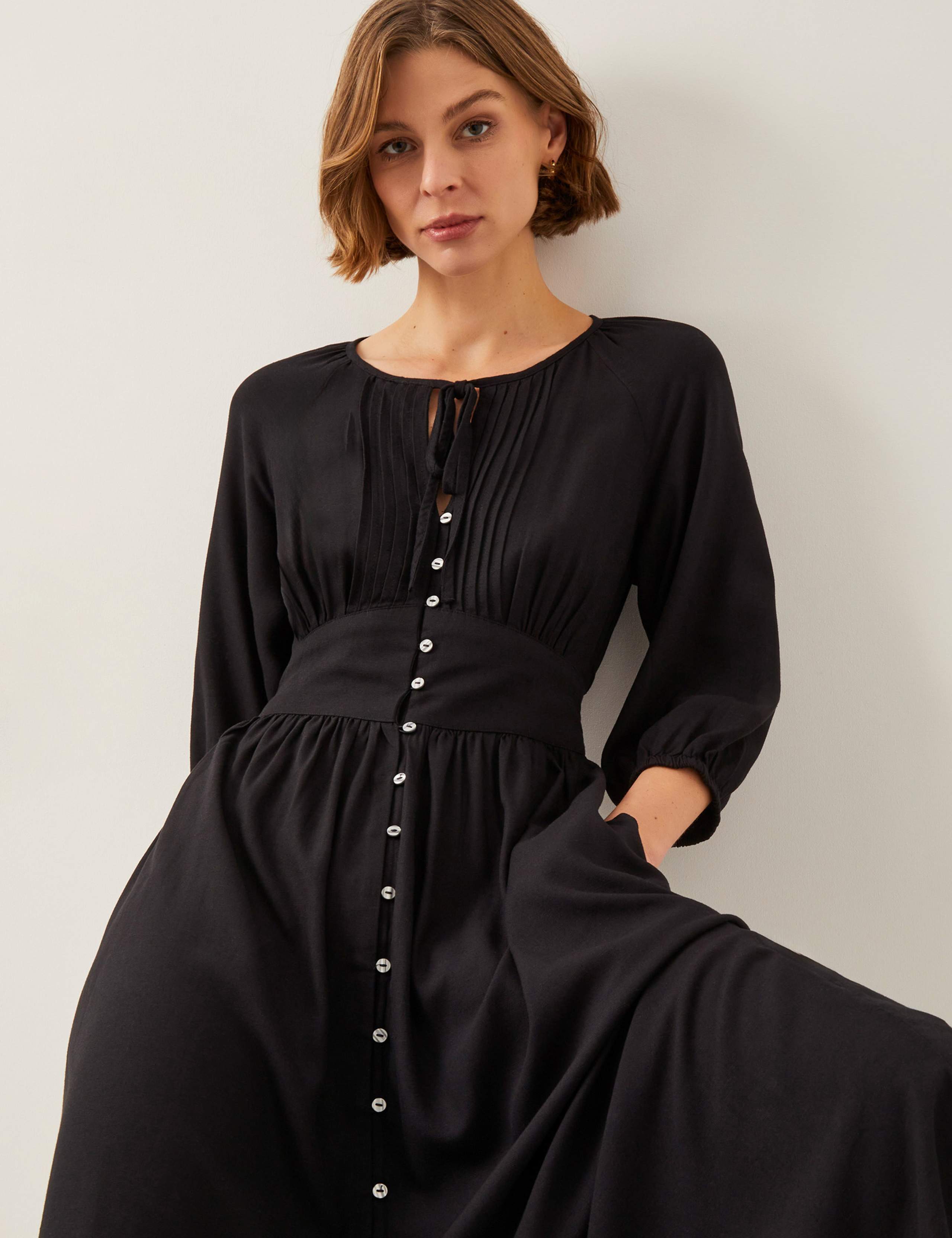 Pintuck Midi Shirt Dress with Linen 3 of 5