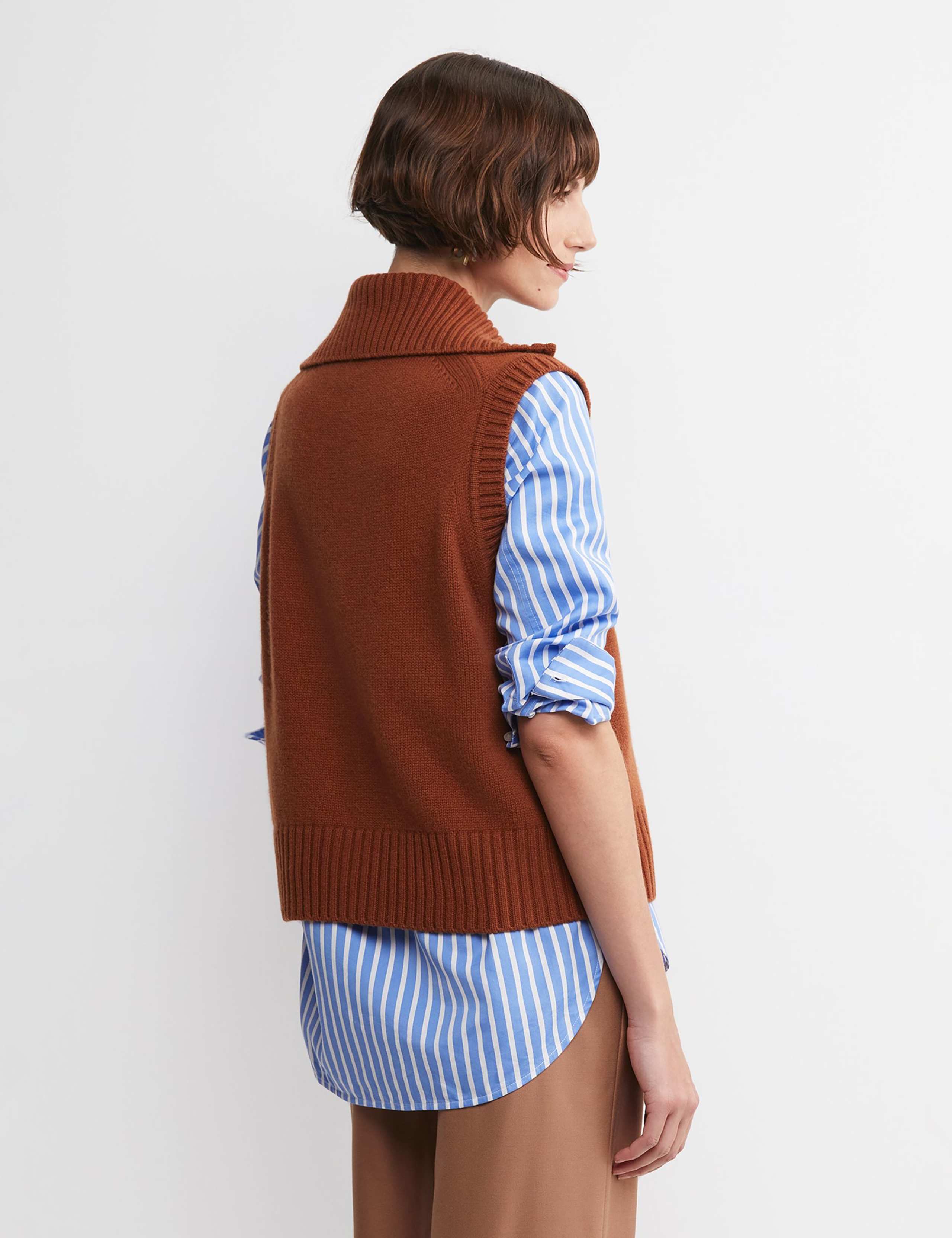 Pure Wool Collared Half Zip Knitted Vest 2 of 6