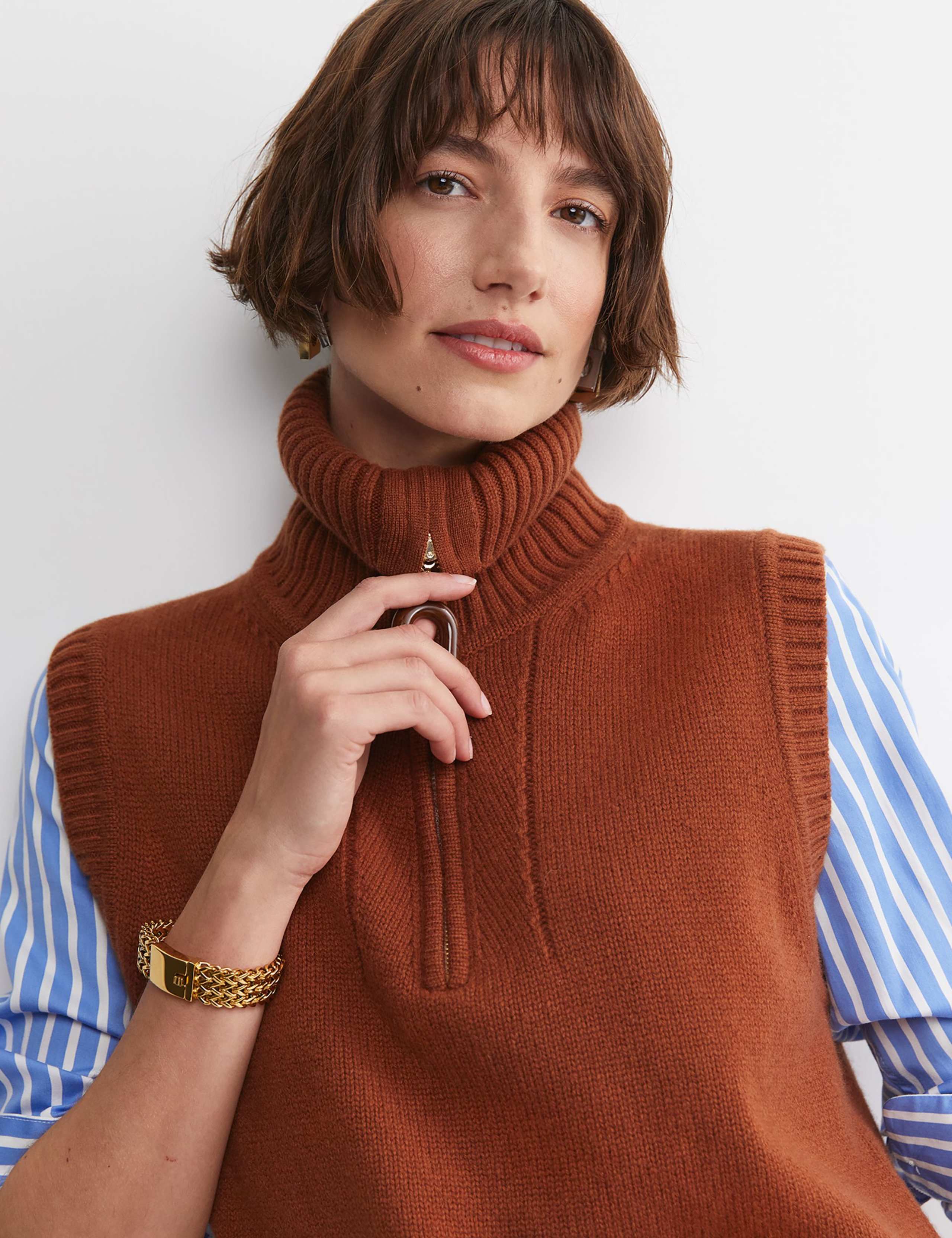 Pure Wool Collared Half Zip Knitted Vest 4 of 6