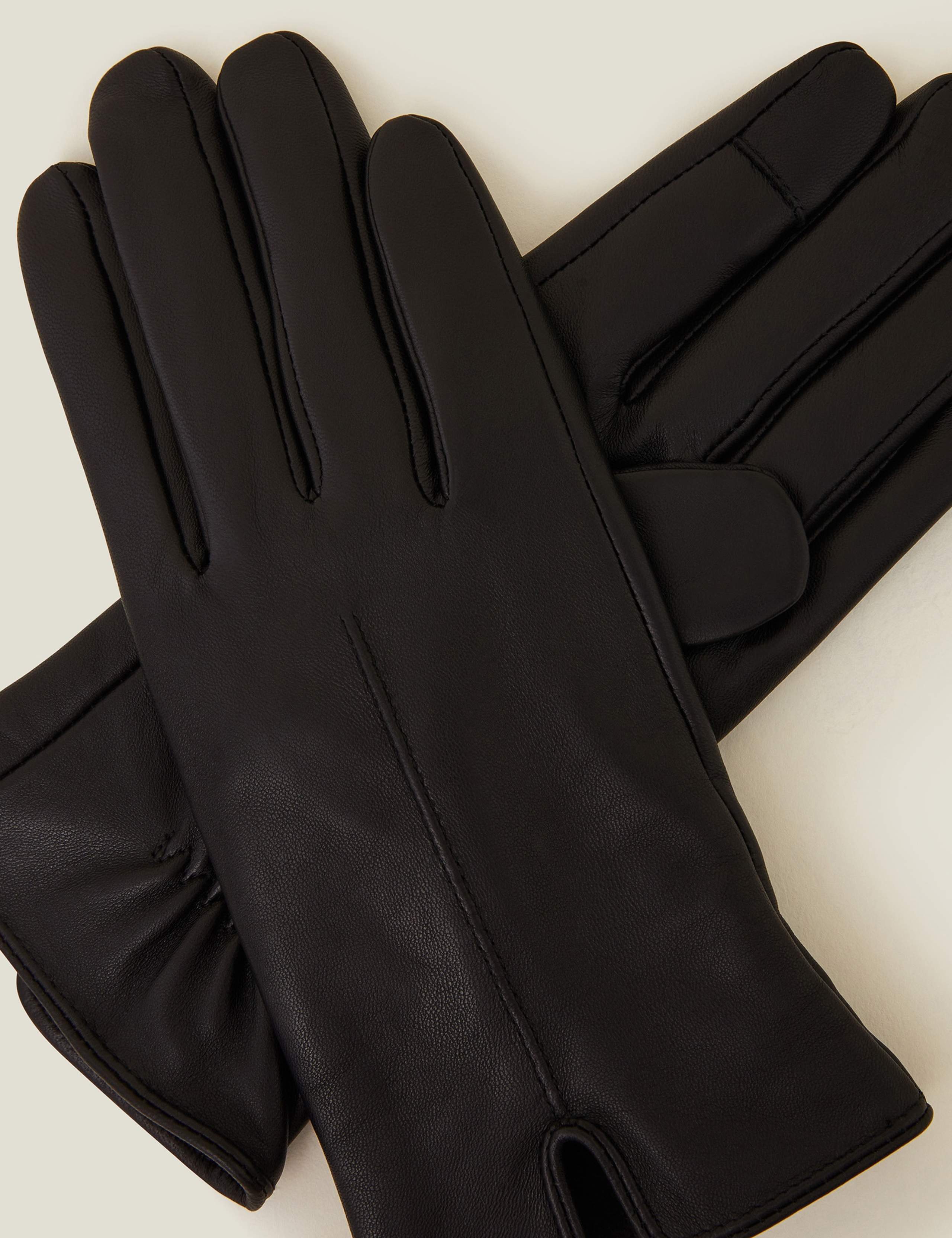 Leather Faux Fur Lined Touchscreen Gloves 3 of 3