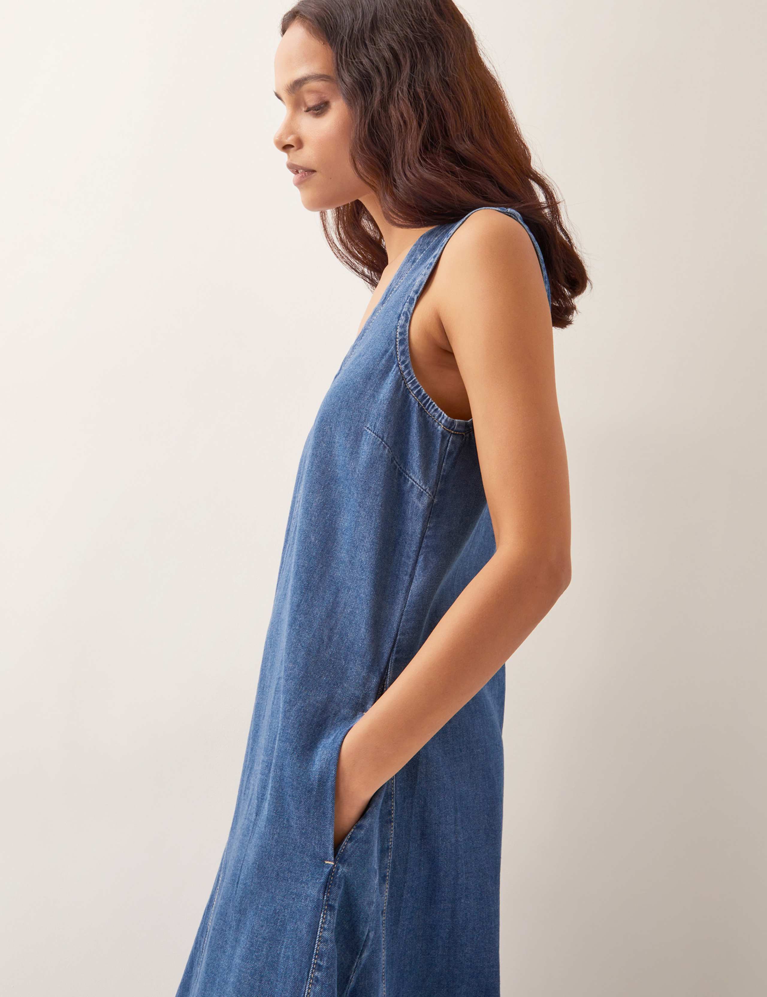 Denim V-Neck Midi Skater Dress 2 of 4