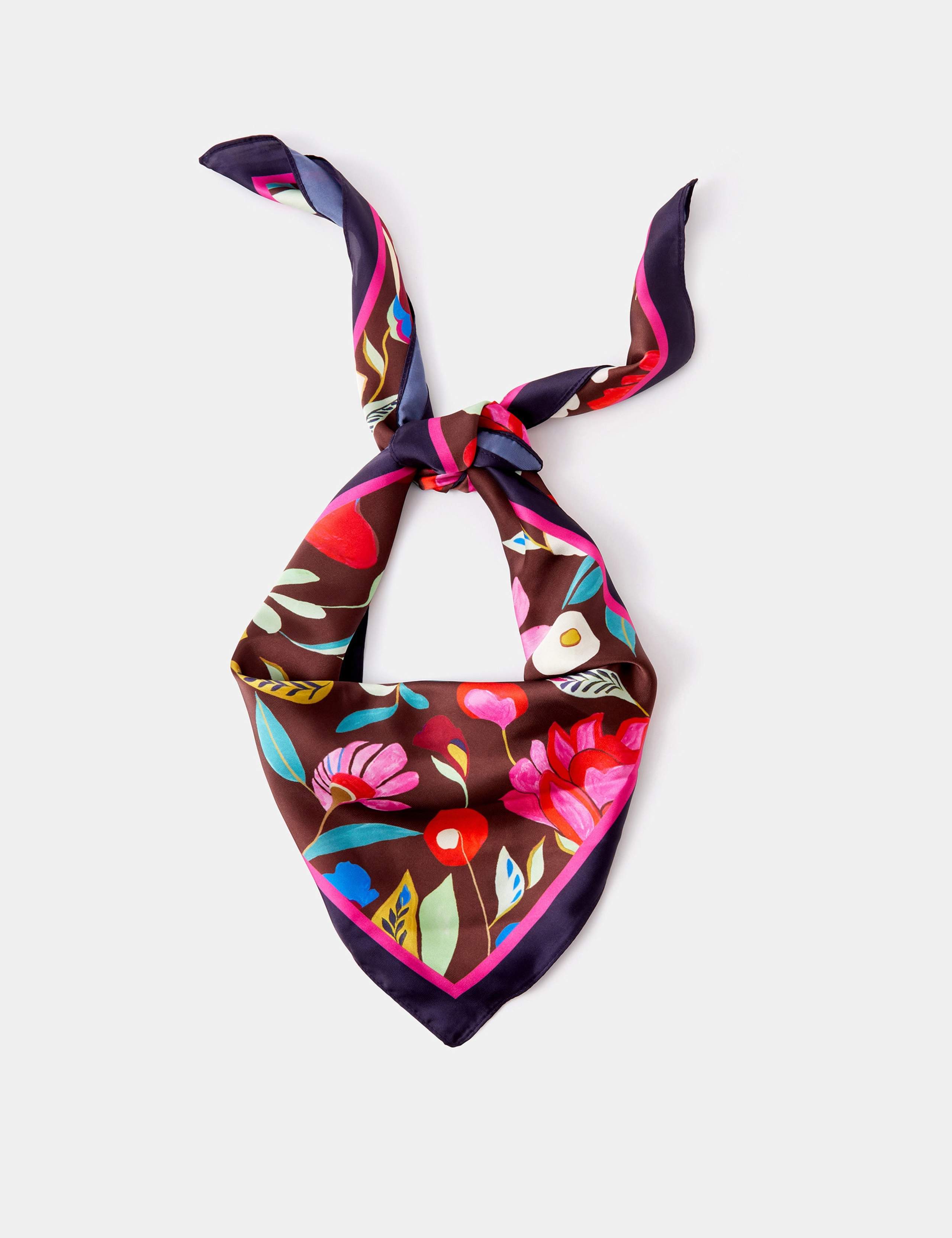 Satin Floral Print Square Scarf 1 of 3