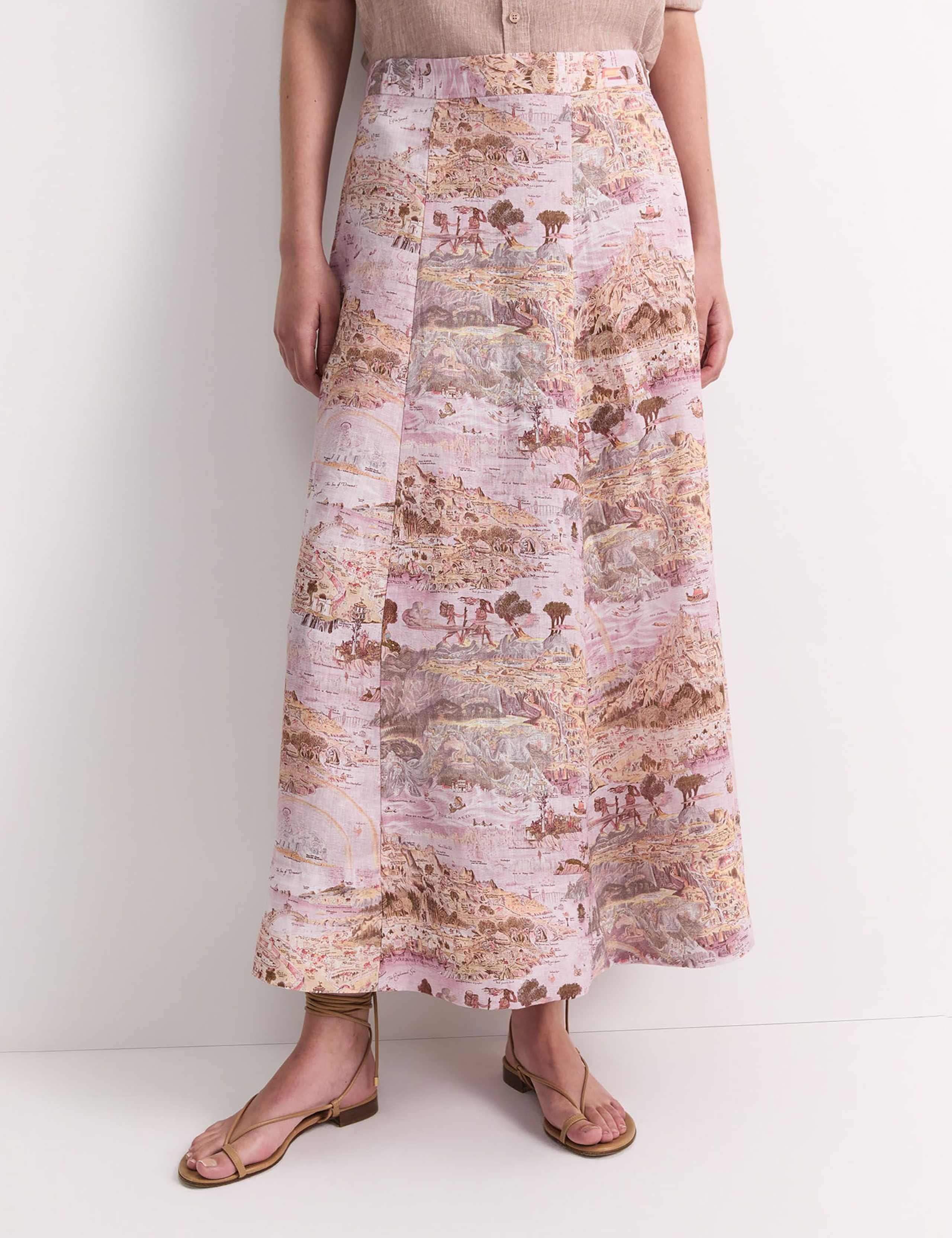 Pure Linen Printed Maxi A-Line Skirt 1 of 6