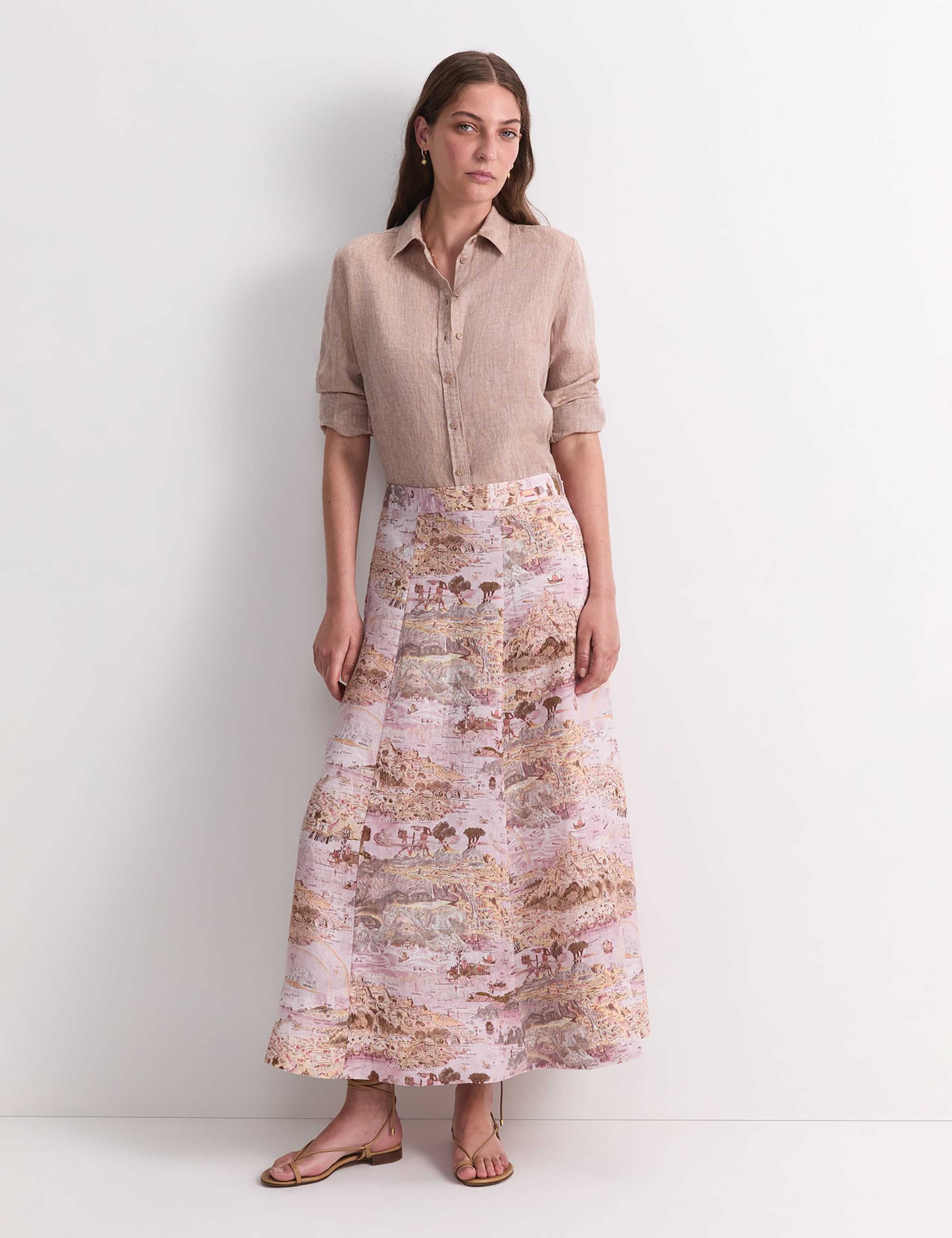 Pure Linen Printed Maxi A-Line Skirt 2 of 6