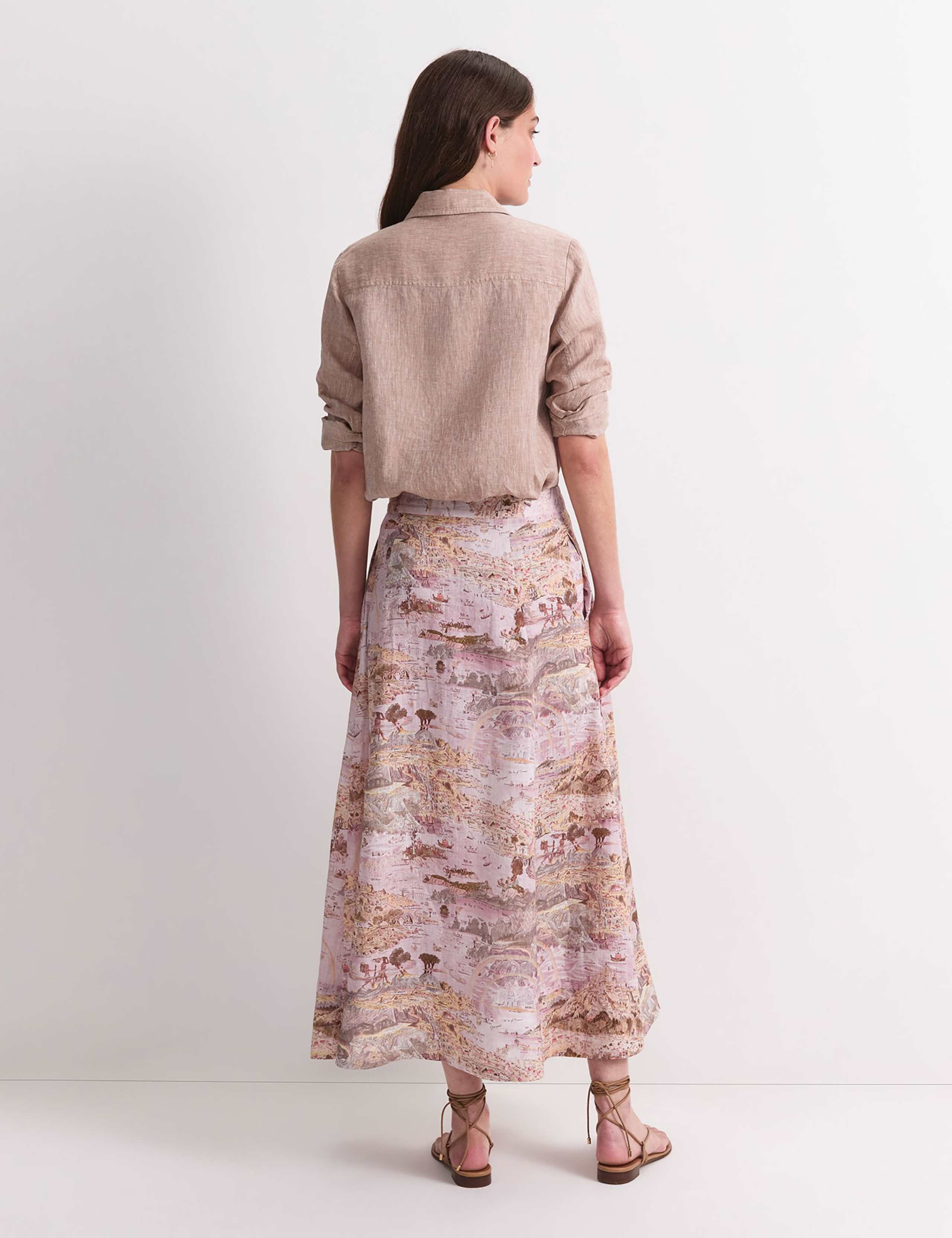 Pure Linen Printed Maxi A-Line Skirt 3 of 6