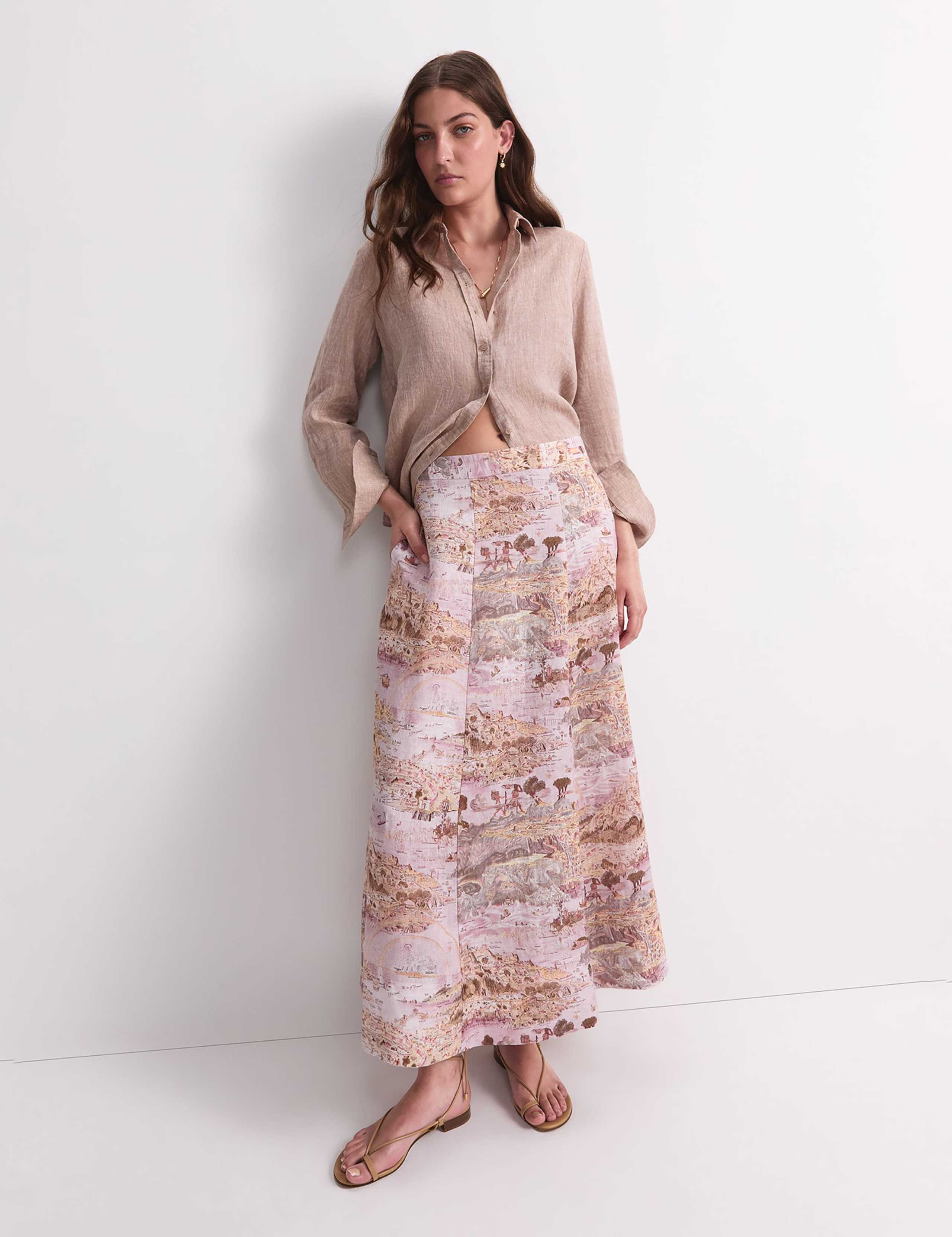 Pure Linen Printed Maxi A-Line Skirt 4 of 6