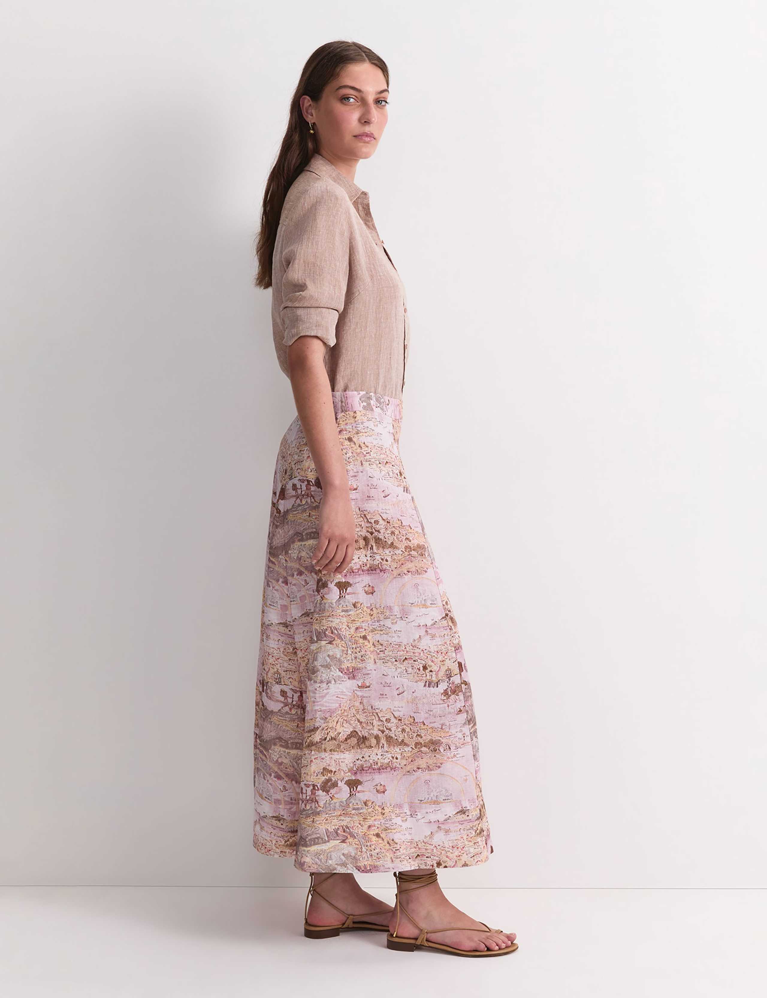 Pure Linen Printed Maxi A-Line Skirt 5 of 6
