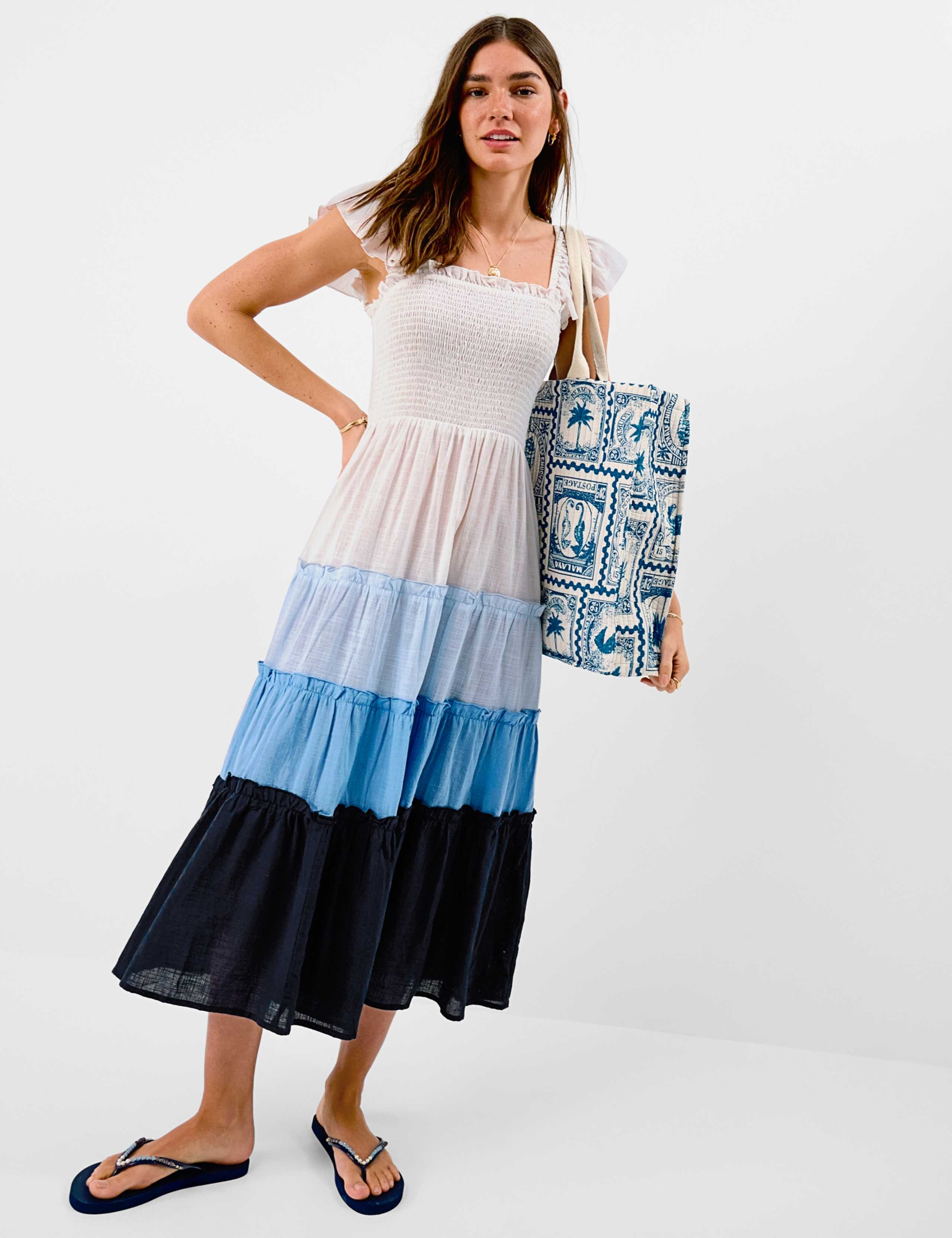 Pure Cotton Colour Block Midaxi Beach Dress 1 of 4