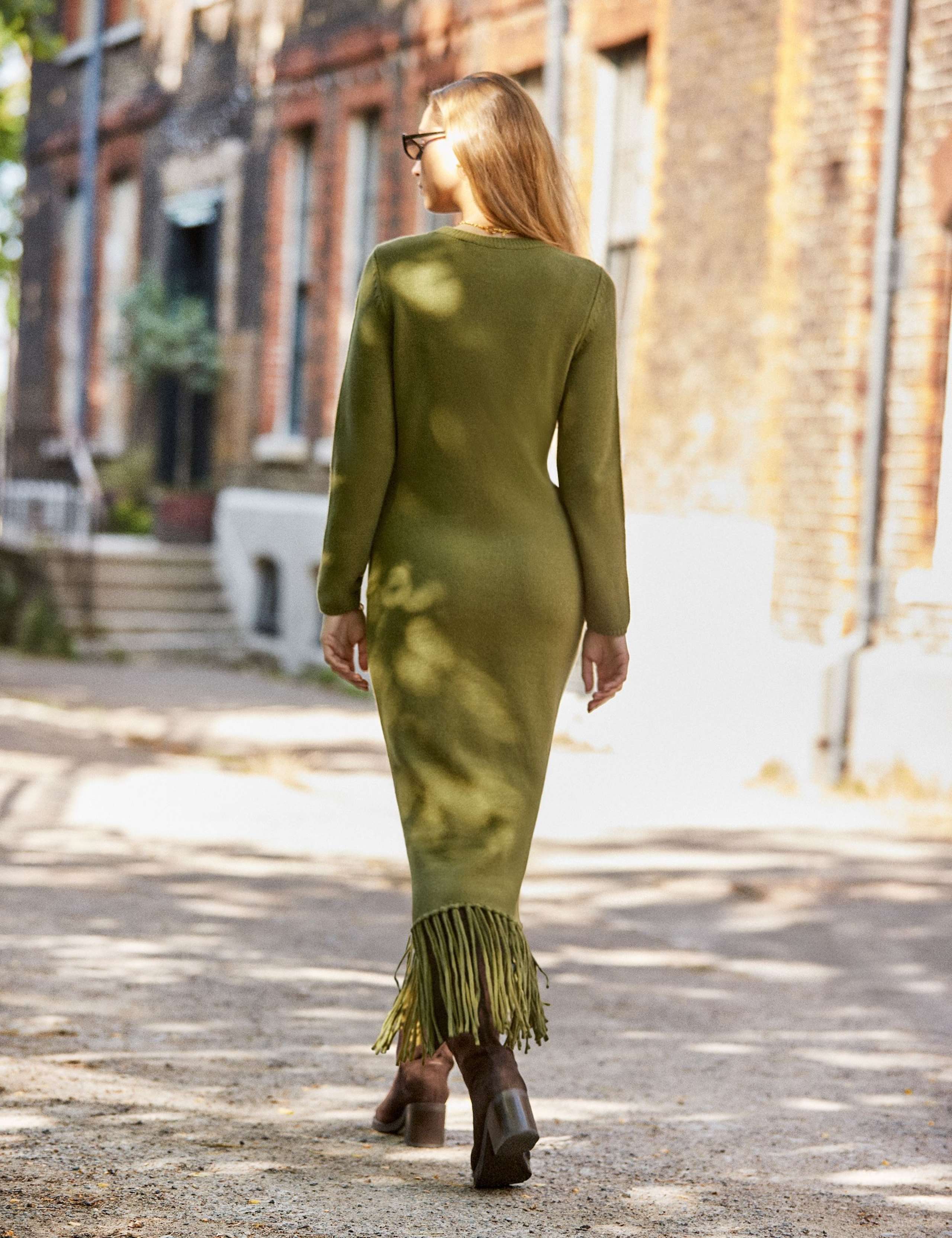 Khaki-Green Appliquéd Knit Midi Dress with Wool 3 of 5