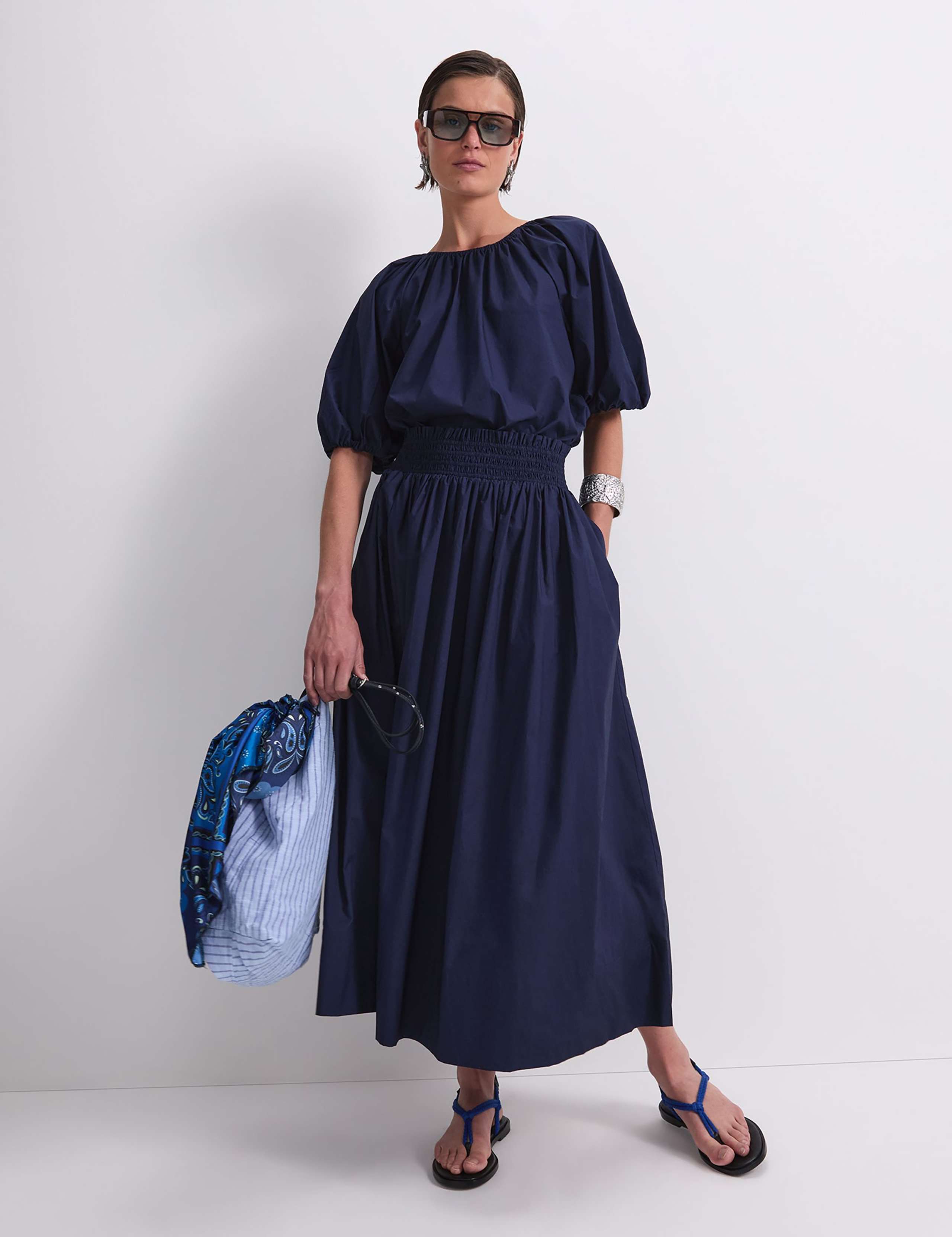 Pure Cotton Shirred Waist Midi Skirt 2 of 5