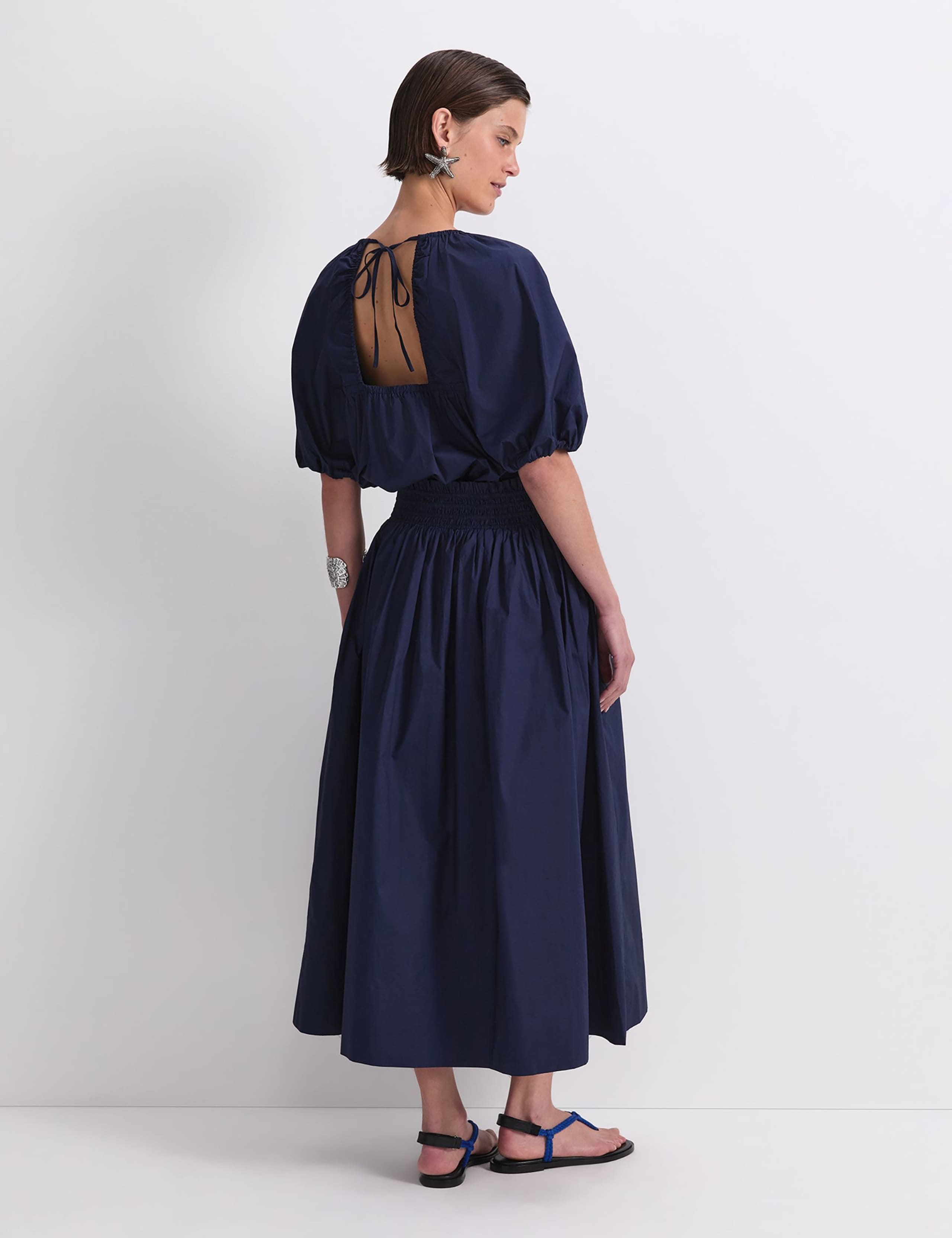 Pure Cotton Shirred Waist Midi Skirt 3 of 5