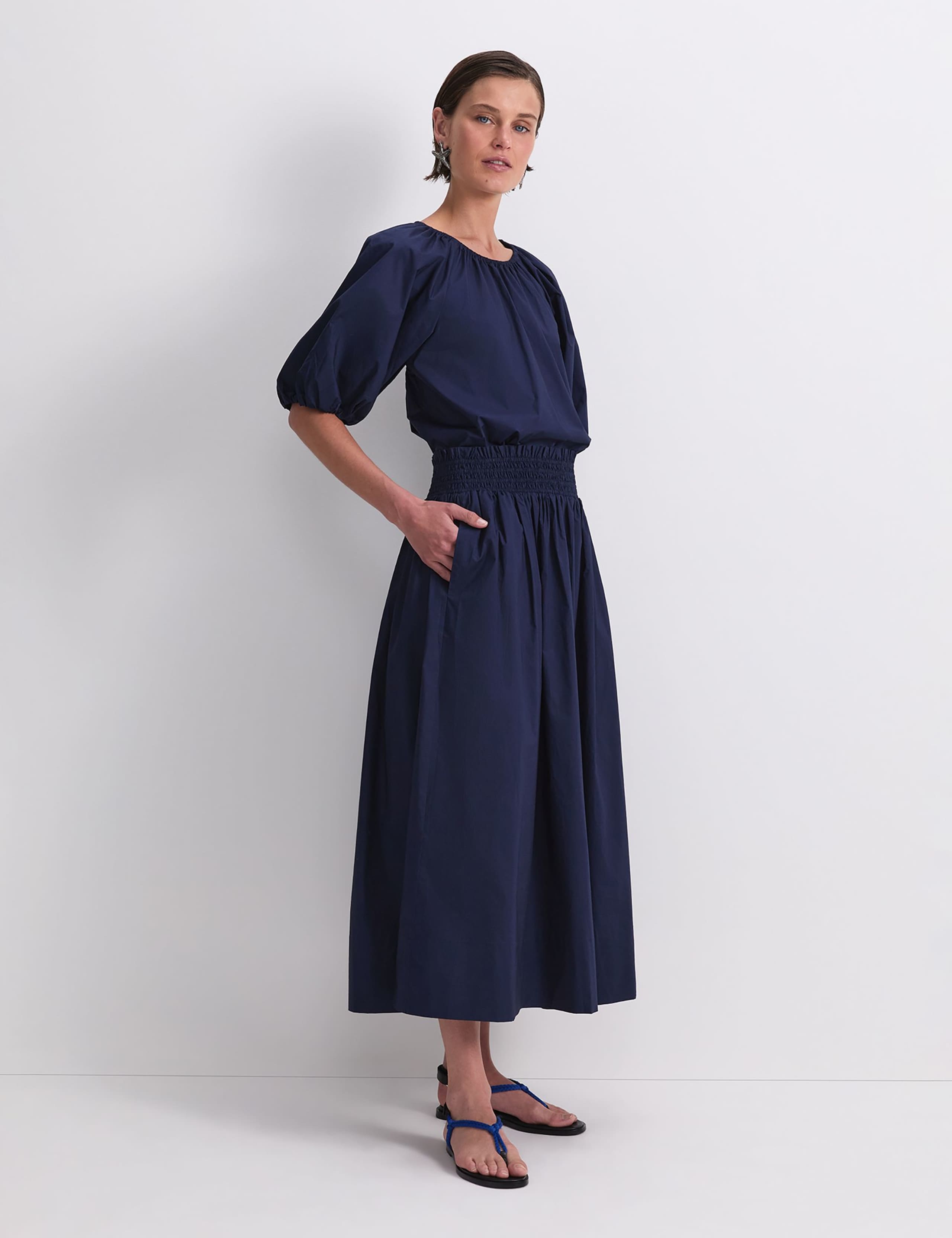 Pure Cotton Shirred Waist Midi Skirt 4 of 5