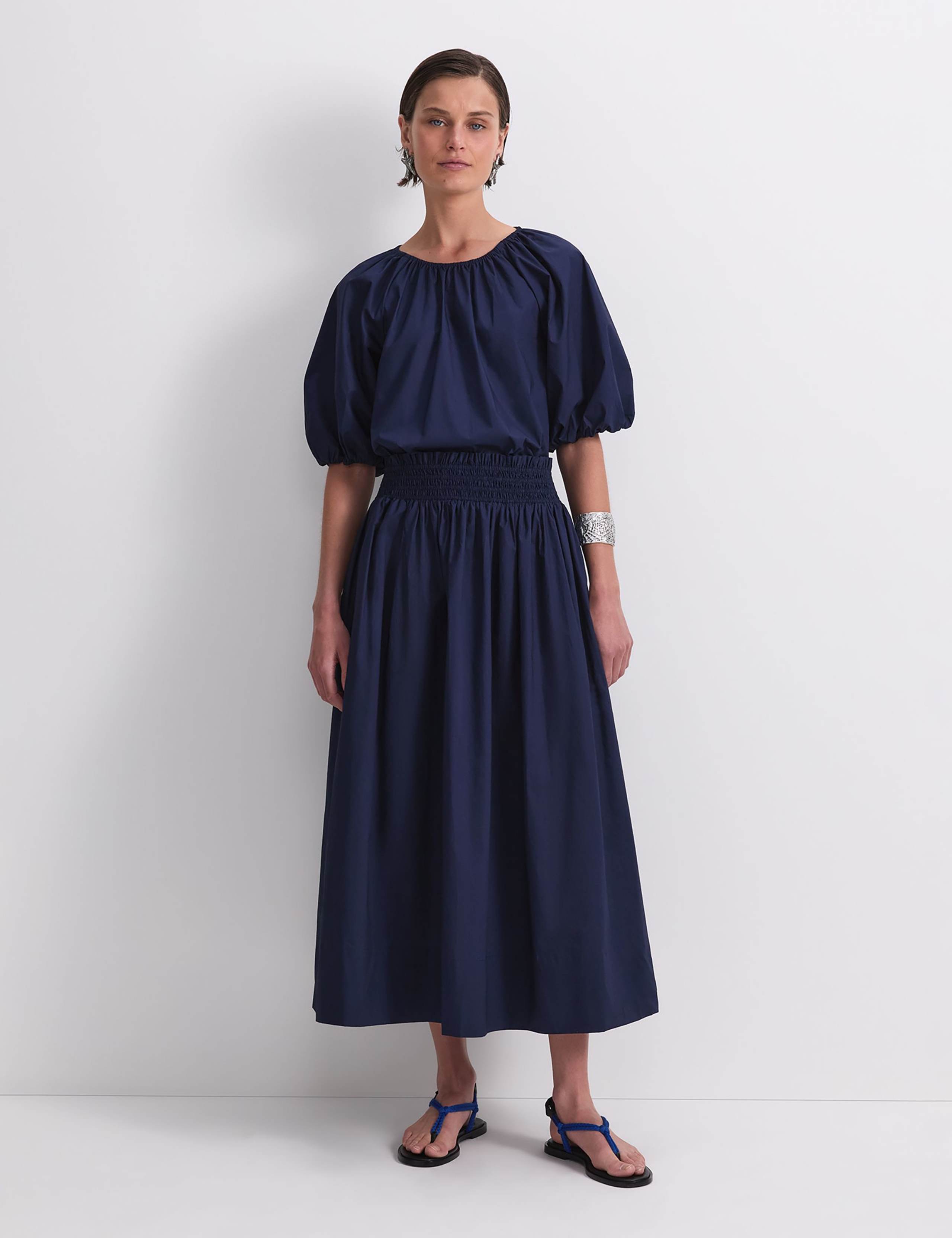 Pure Cotton Shirred Waist Midi Skirt 5 of 5