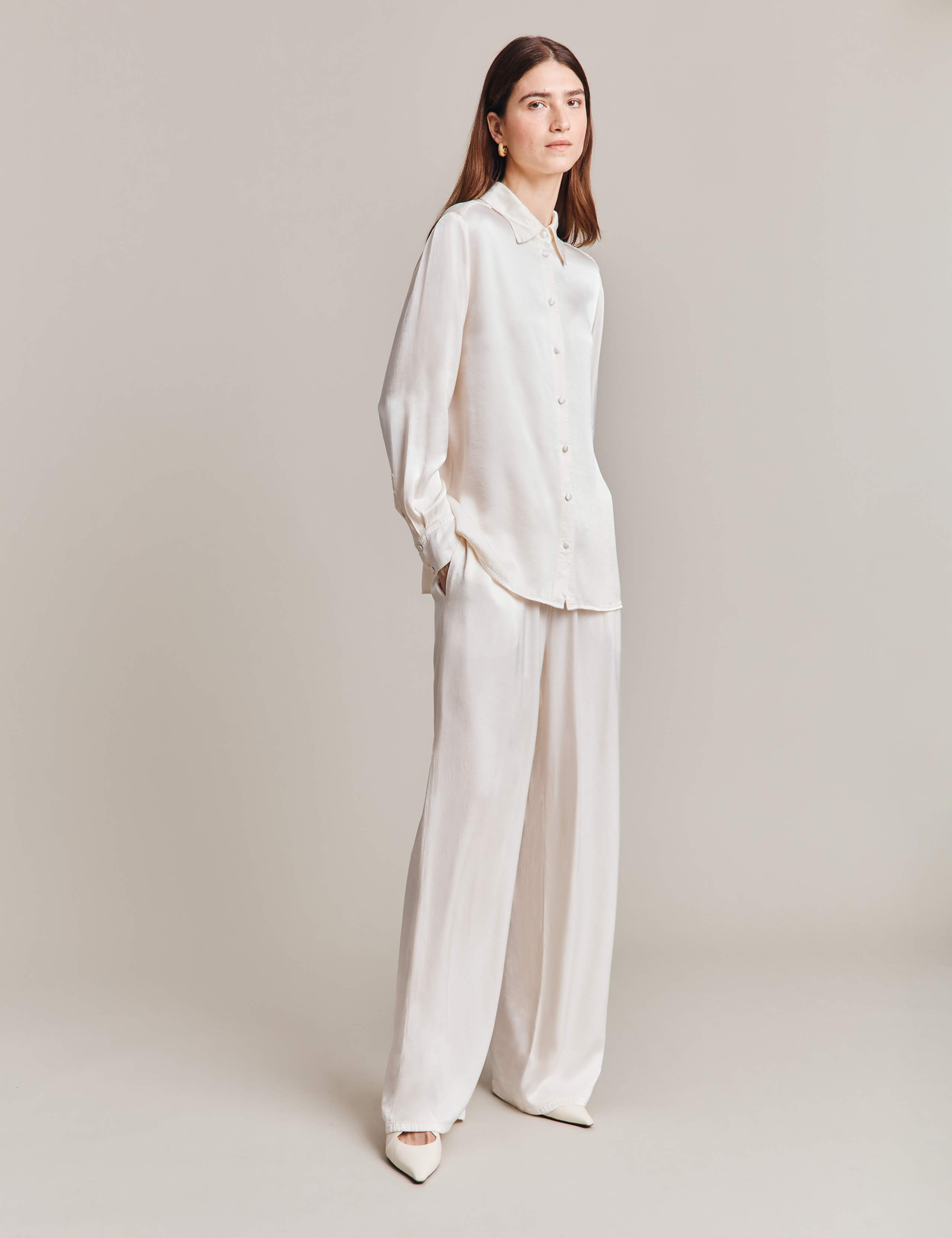 Satin Drawstring Wide Leg Trousers 2 of 5