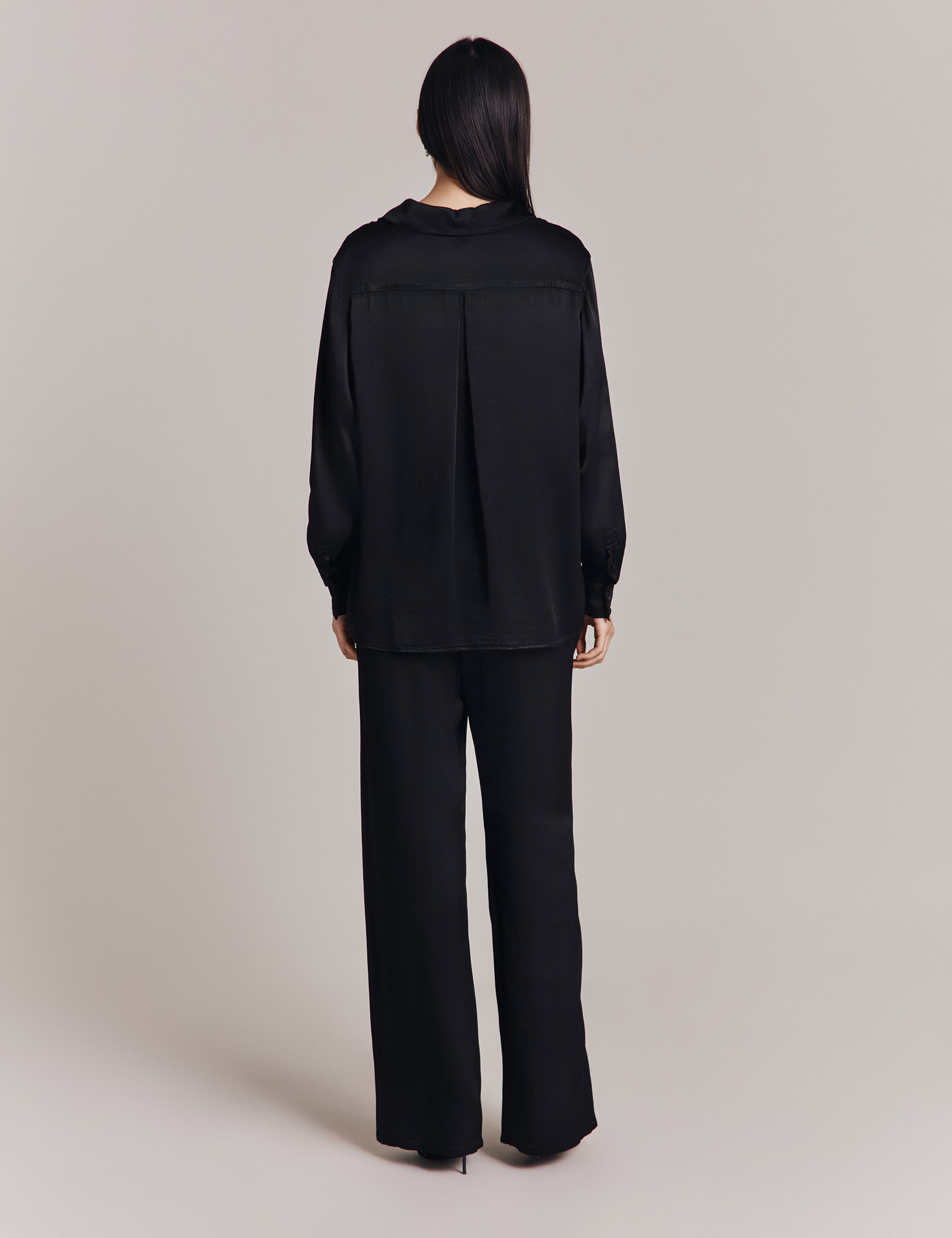 Satin Drawstring Wide Leg Trousers 3 of 5