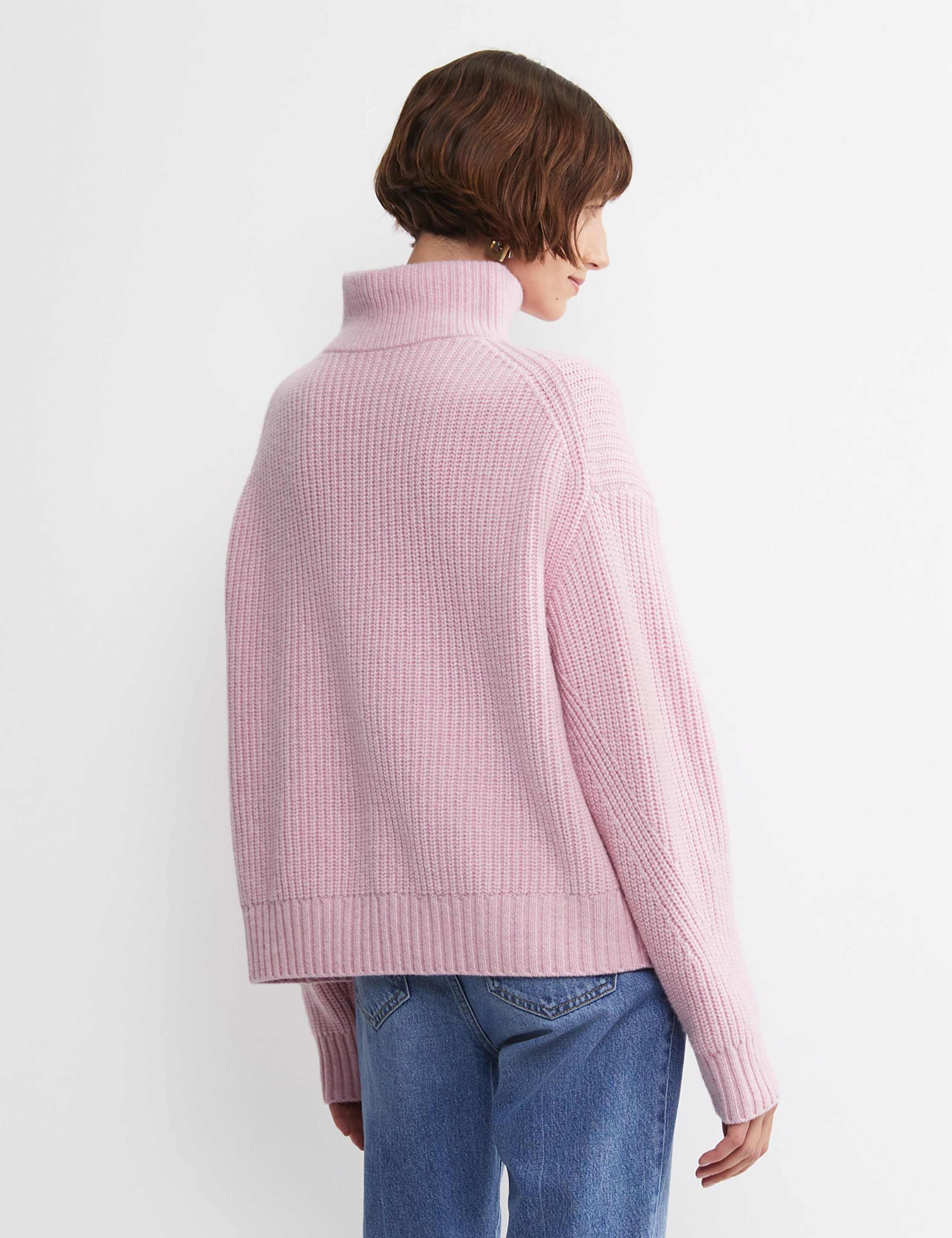 Pure Wool Ribbed Funnel Neck Half Zip Jumper 2 of 7