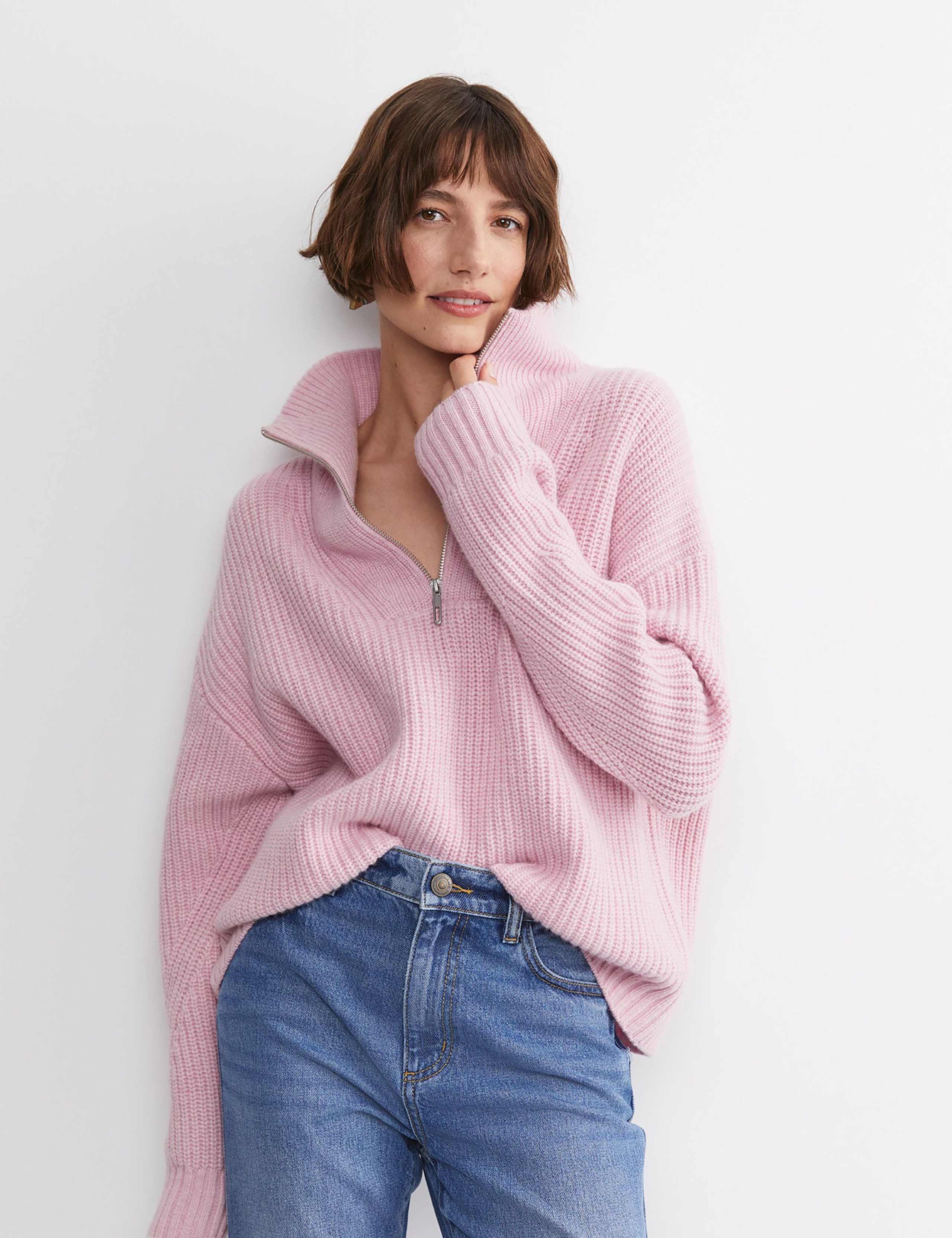 Pure Wool Ribbed Funnel Neck Half Zip Jumper 3 of 7