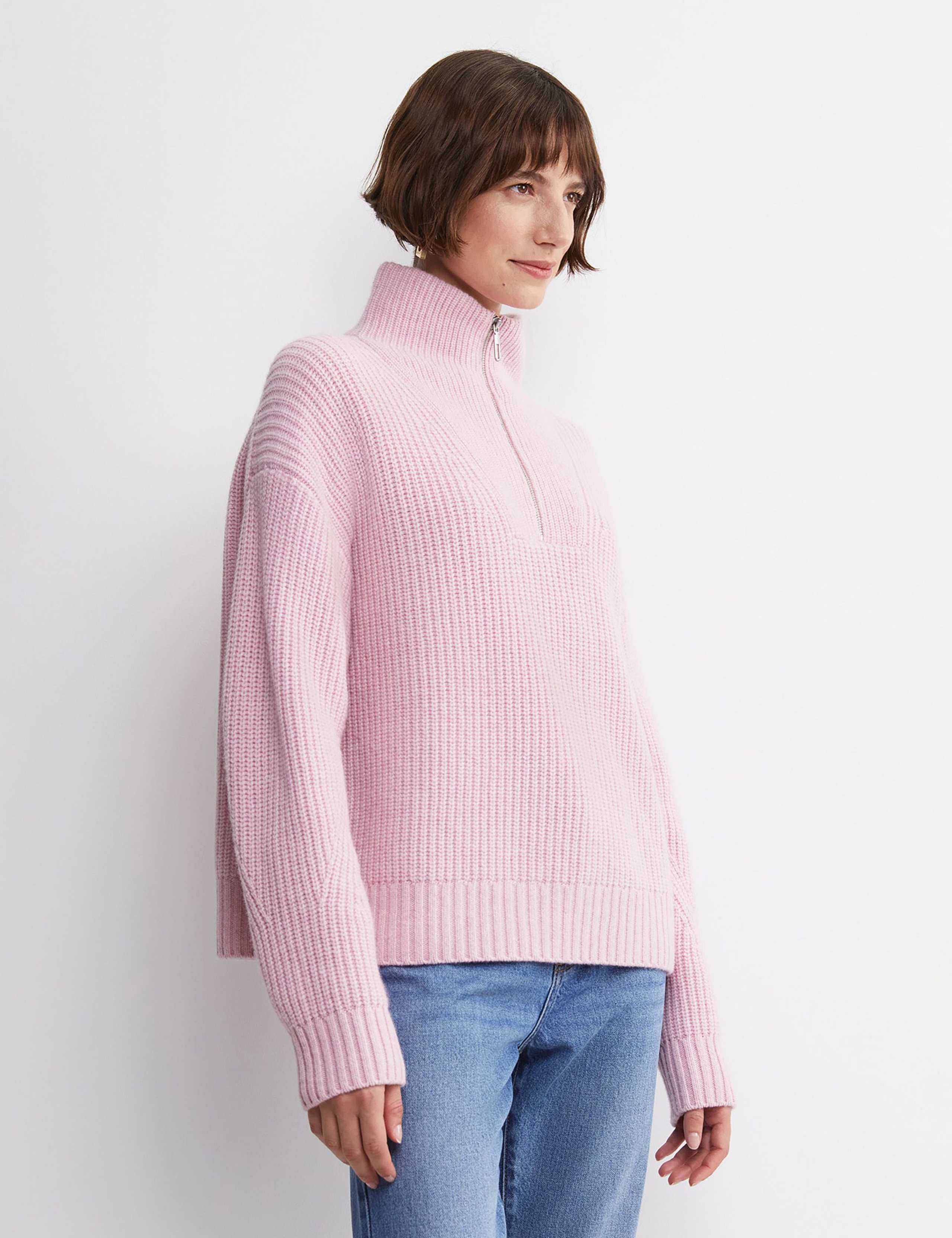 Pure Wool Ribbed Funnel Neck Half Zip Jumper 4 of 7