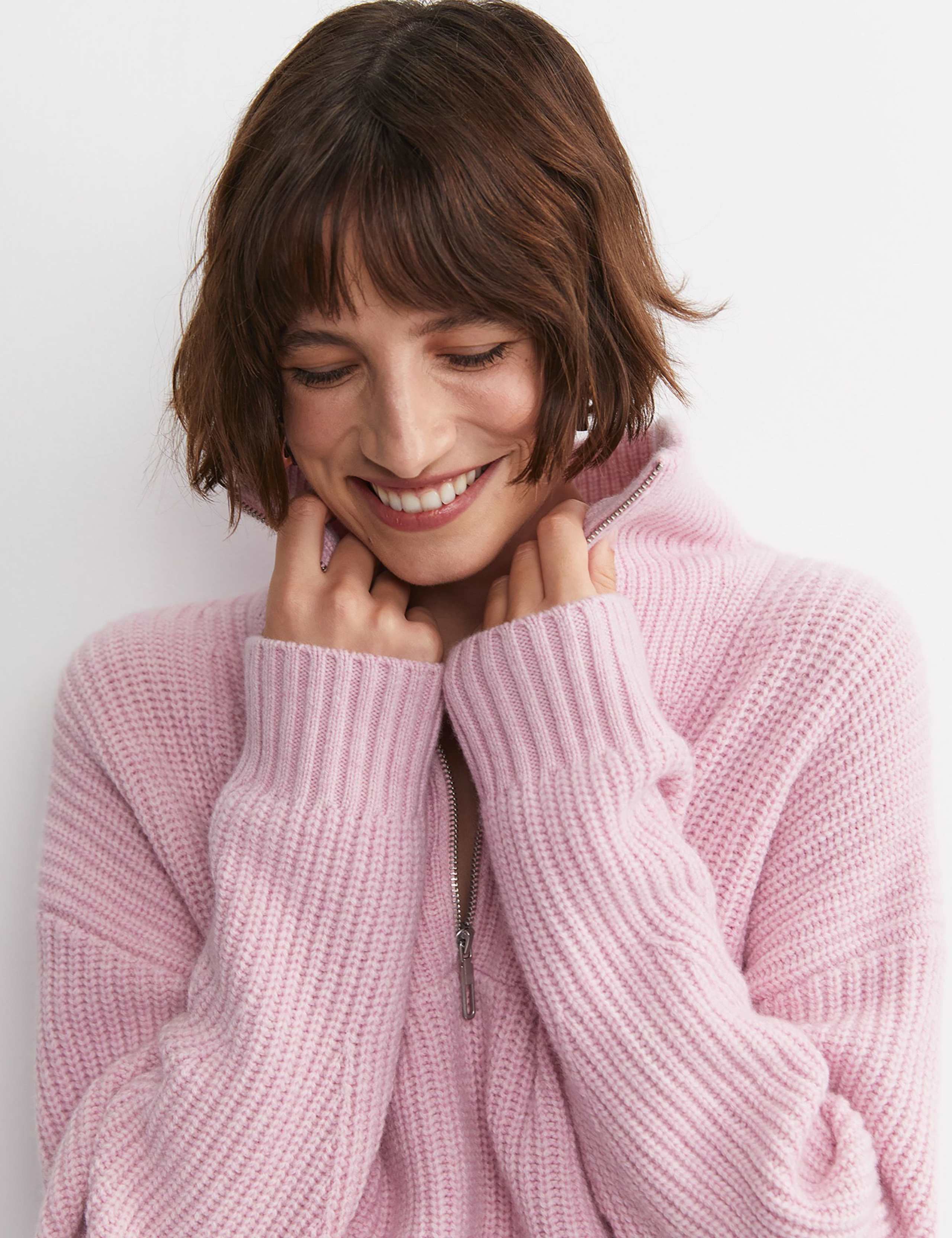 Pure Wool Ribbed Funnel Neck Half Zip Jumper 5 of 7