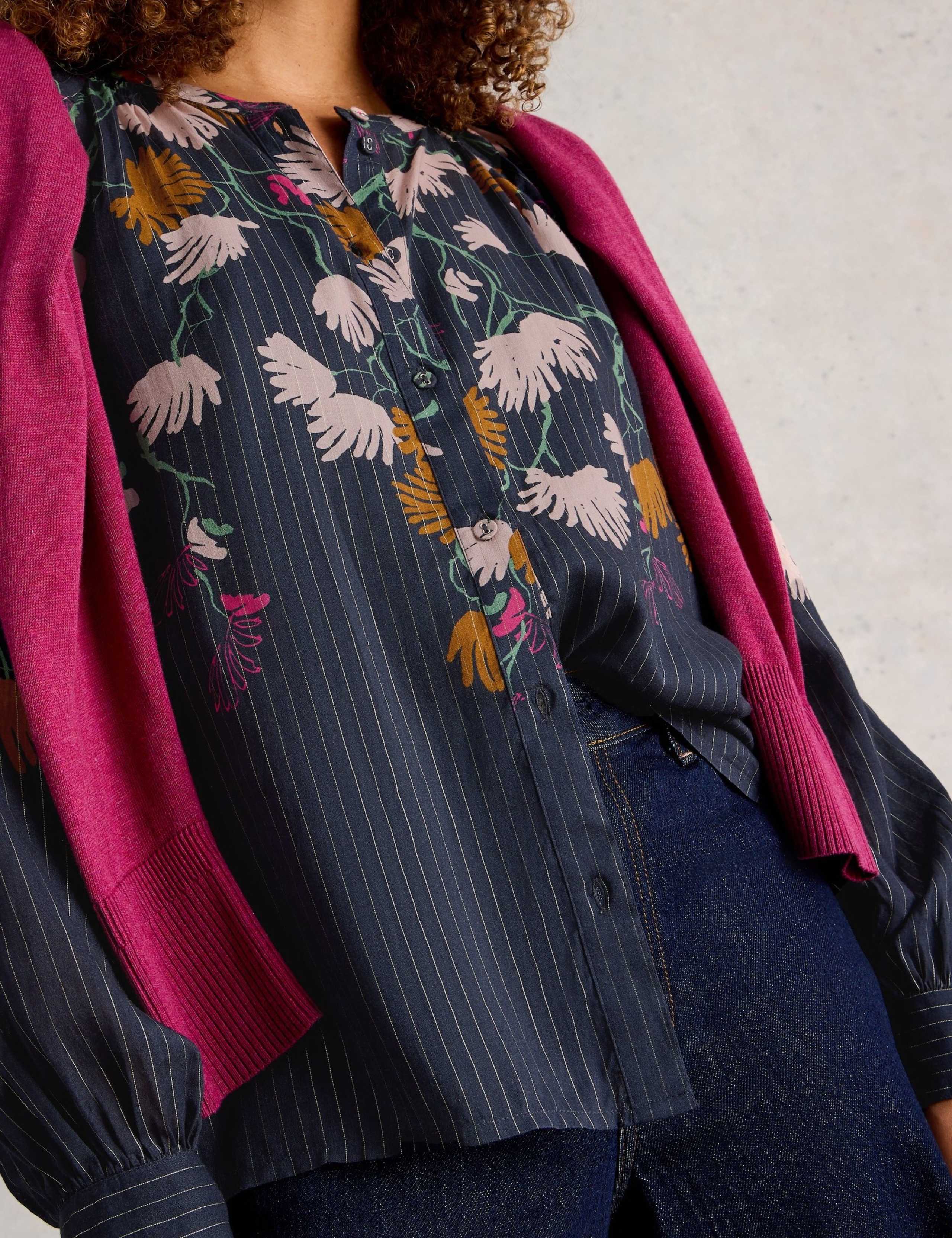 Cotton Rich Floral Metallic Striped Blouse 4 of 5