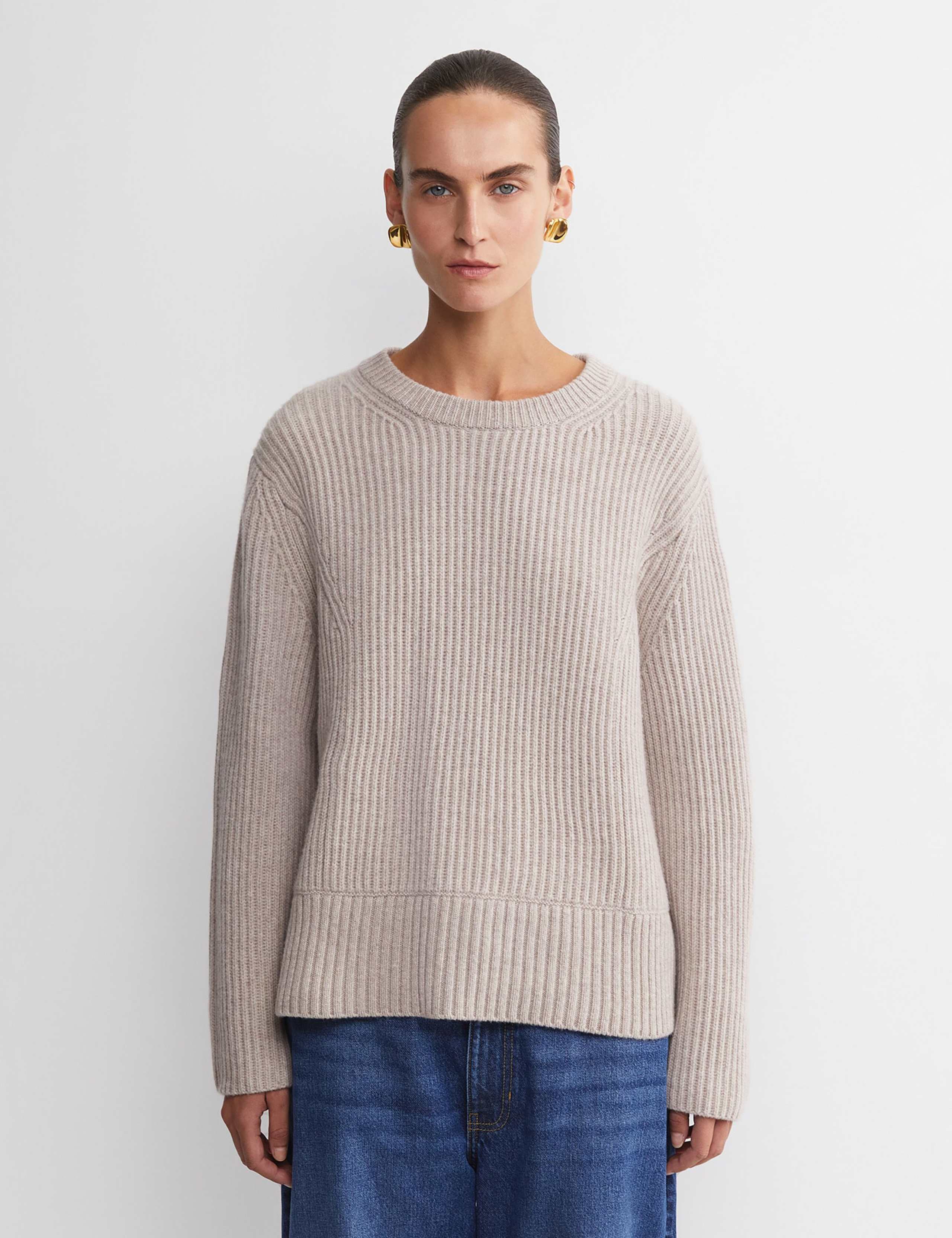 Pure Wool Ribbed Crew Neck Relaxed Jumper 1 of 5
