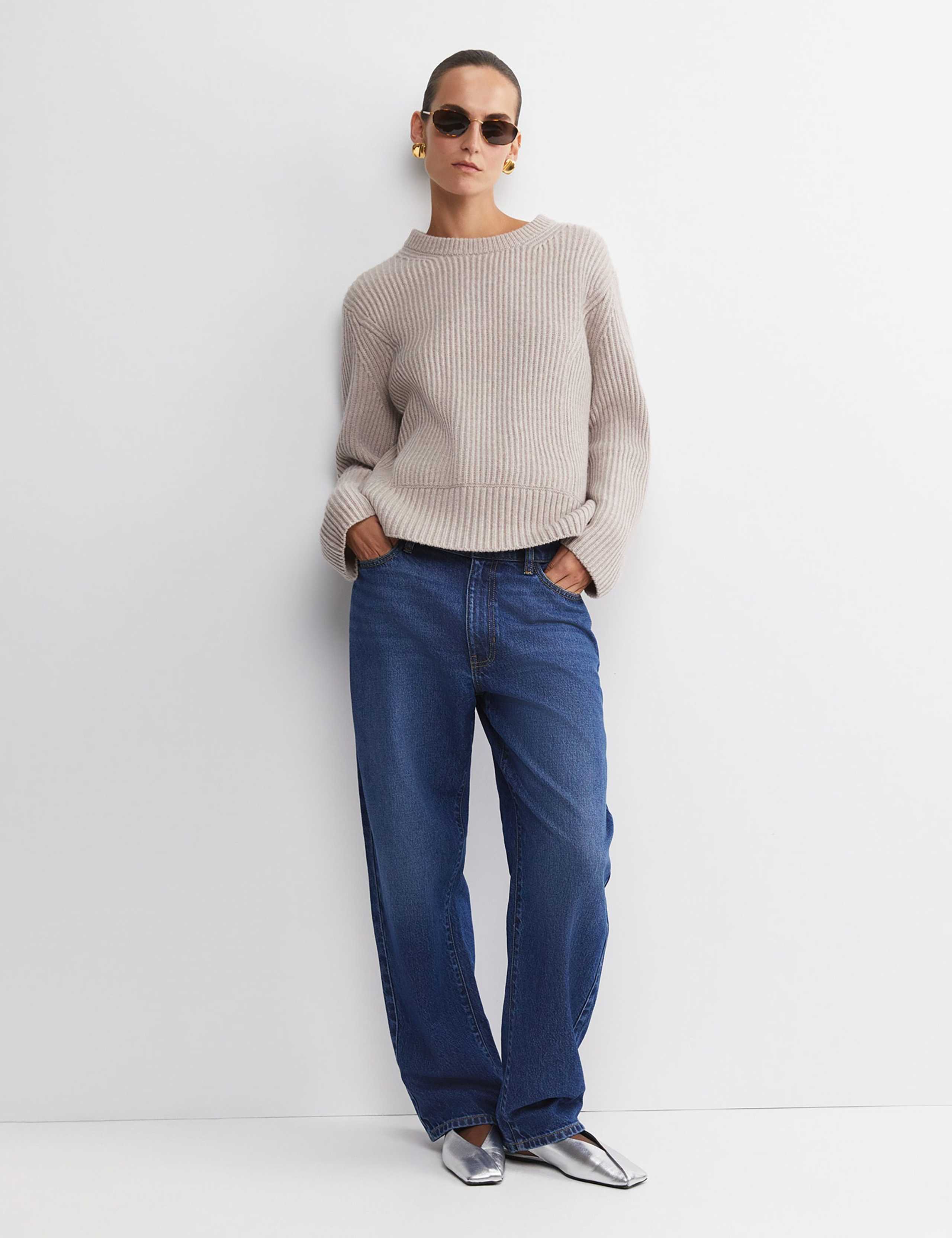 Pure Wool Ribbed Crew Neck Relaxed Jumper 3 of 5