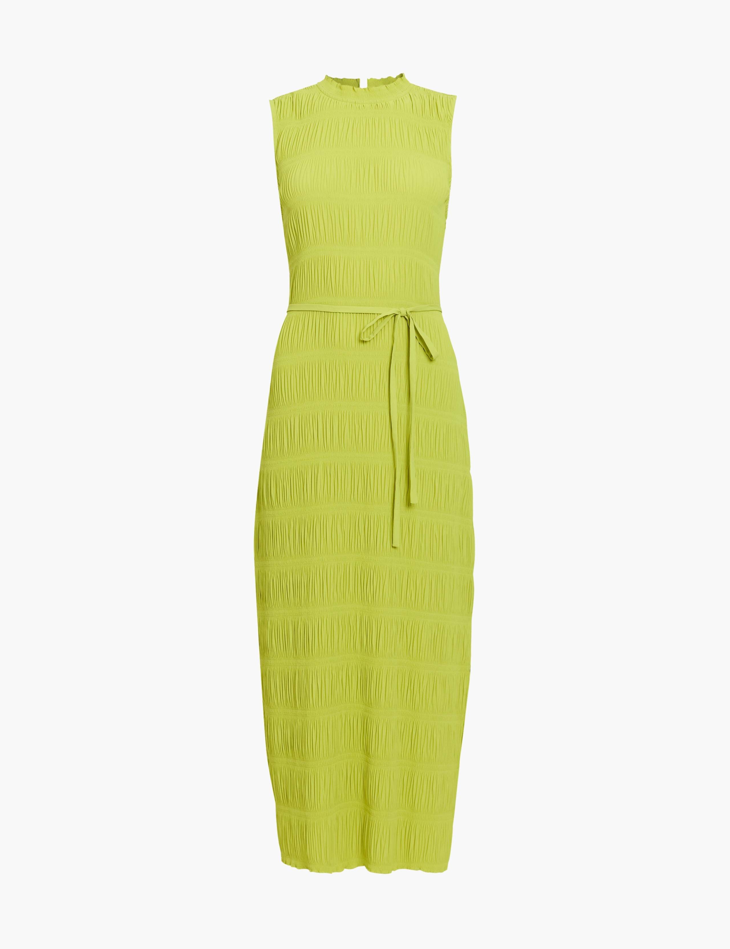 Plisse High Neck Tie Waist Midi Bodycon Dress 2 of 6