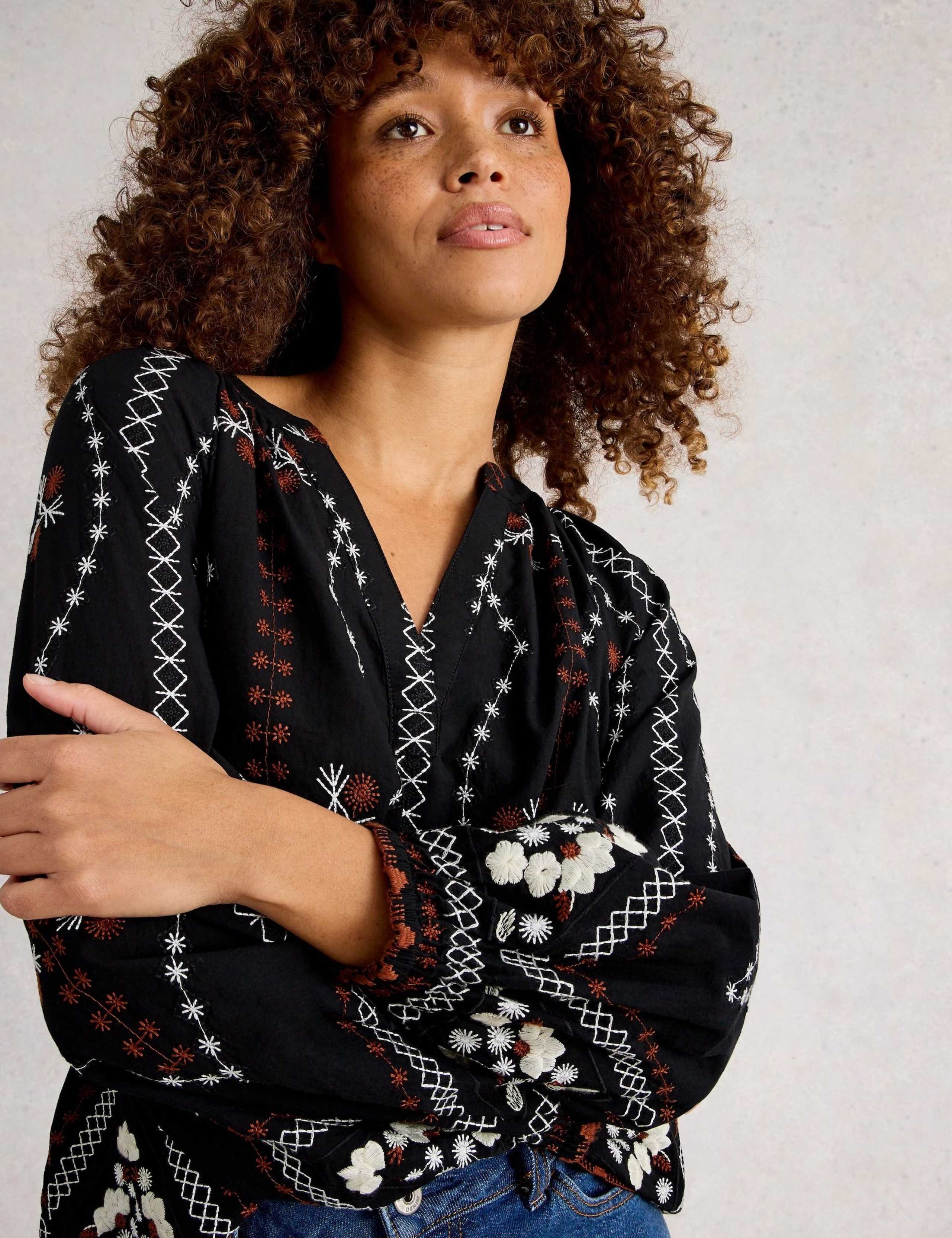 Pure Cotton Embroidered Notch Neck Blouse 3 of 6