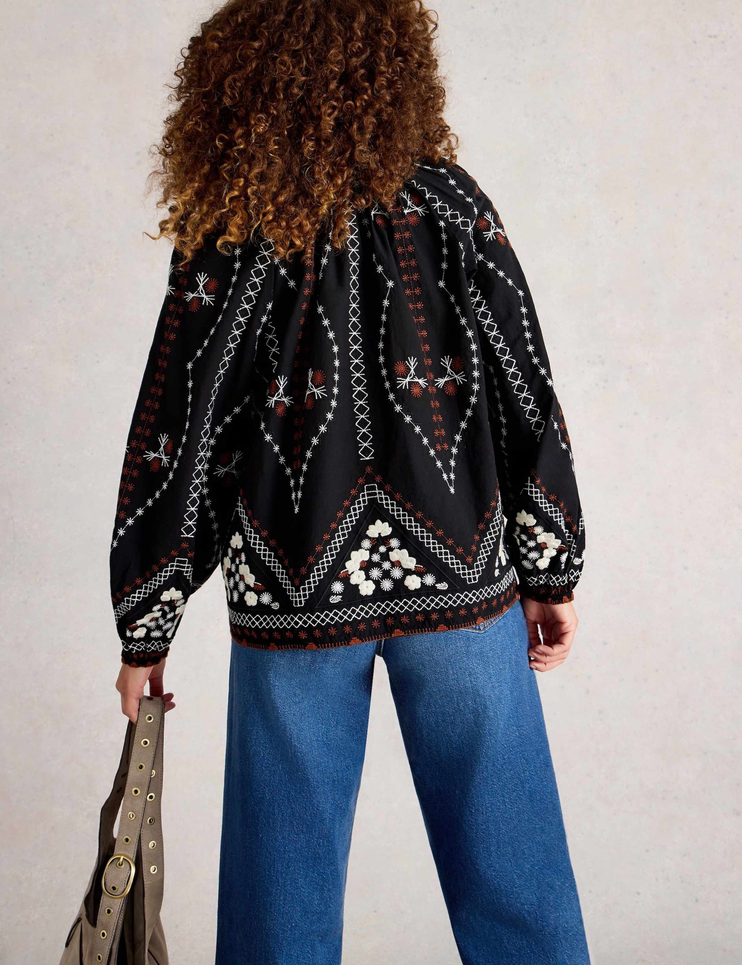 Pure Cotton Embroidered Notch Neck Blouse 4 of 6