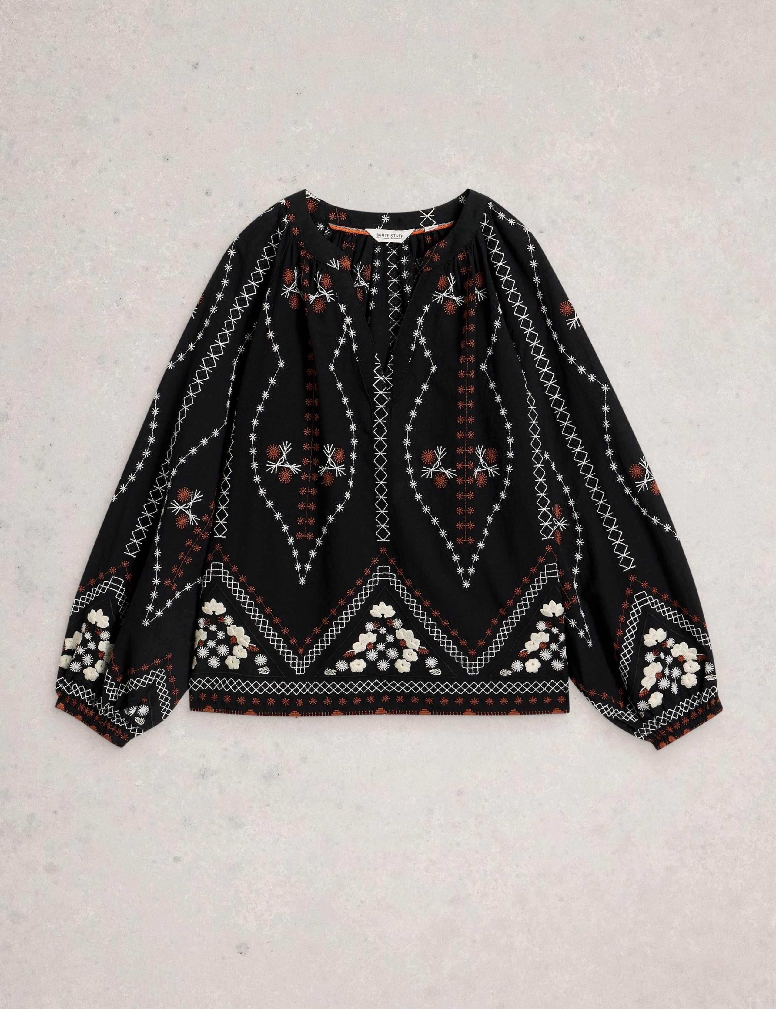 Pure Cotton Embroidered Notch Neck Blouse 2 of 6