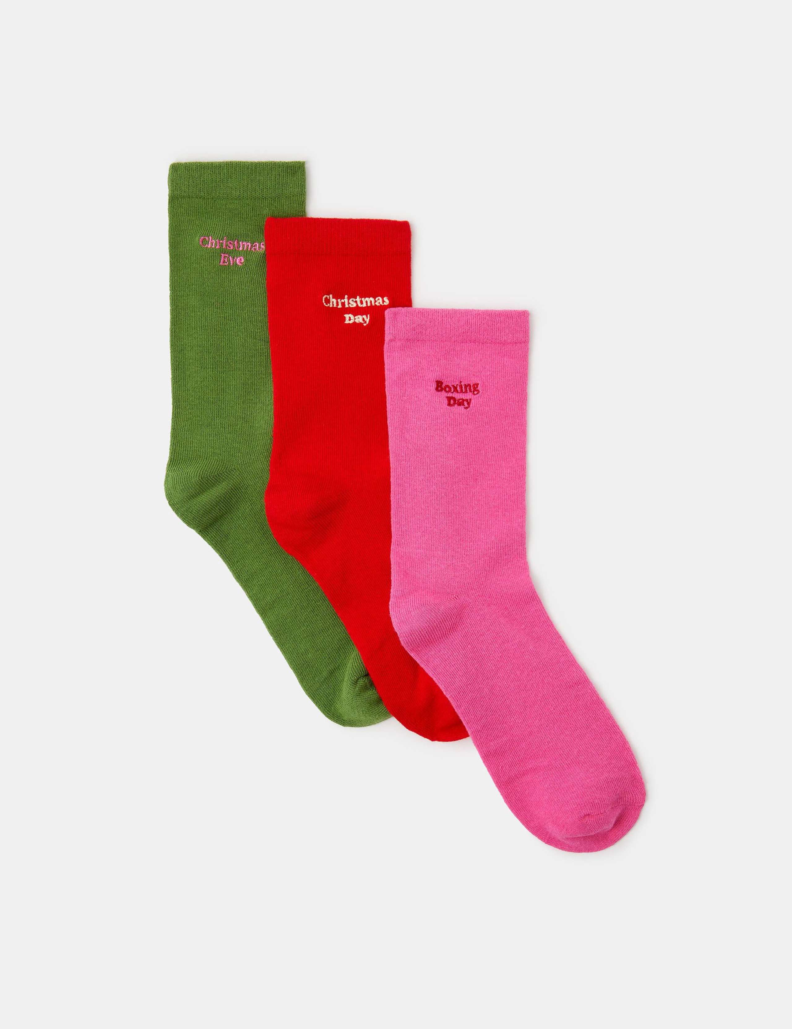 3pk Cotton Blend Christmas Socks in a Box 1 of 4