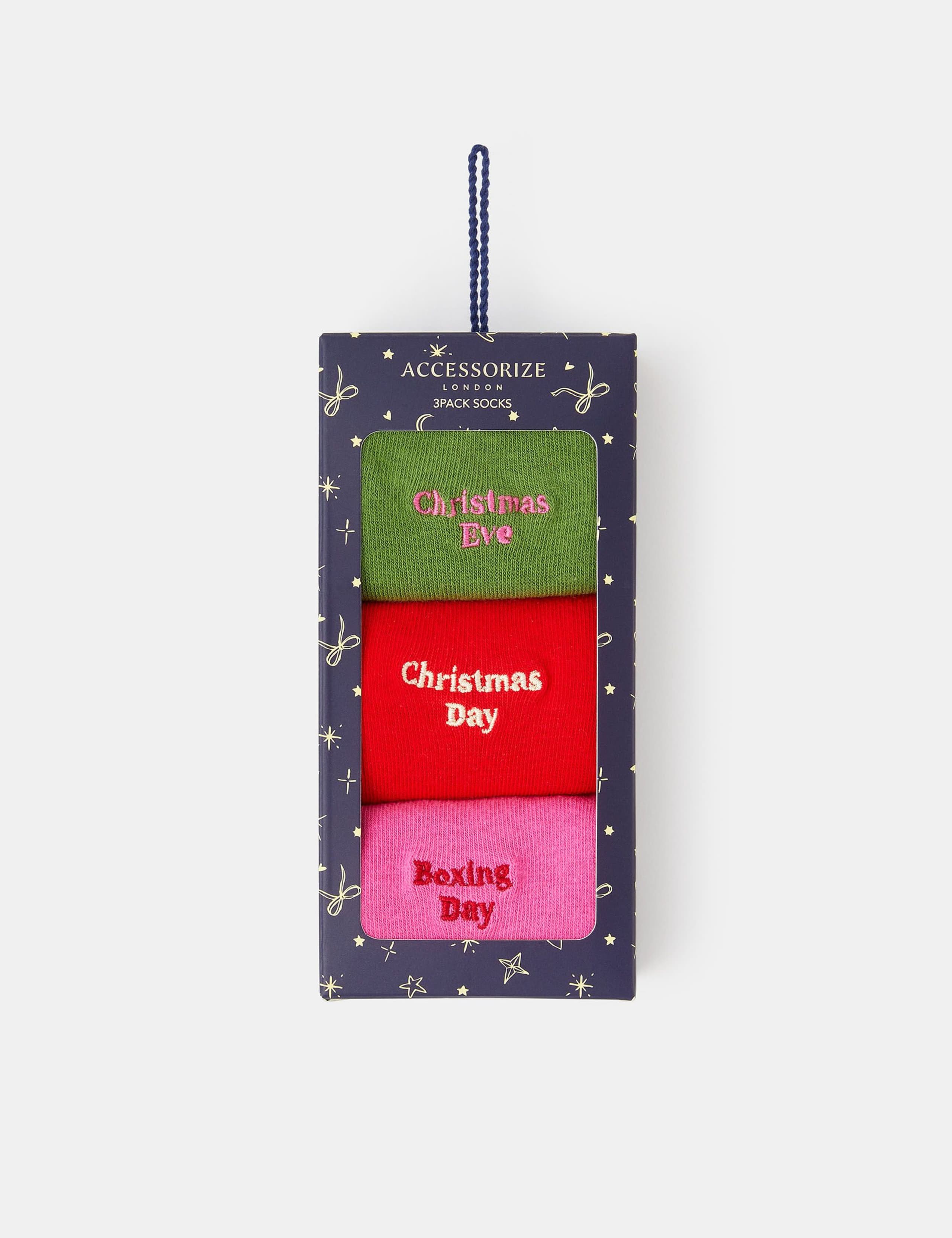 3pk Cotton Blend Christmas Socks in a Box 3 of 4