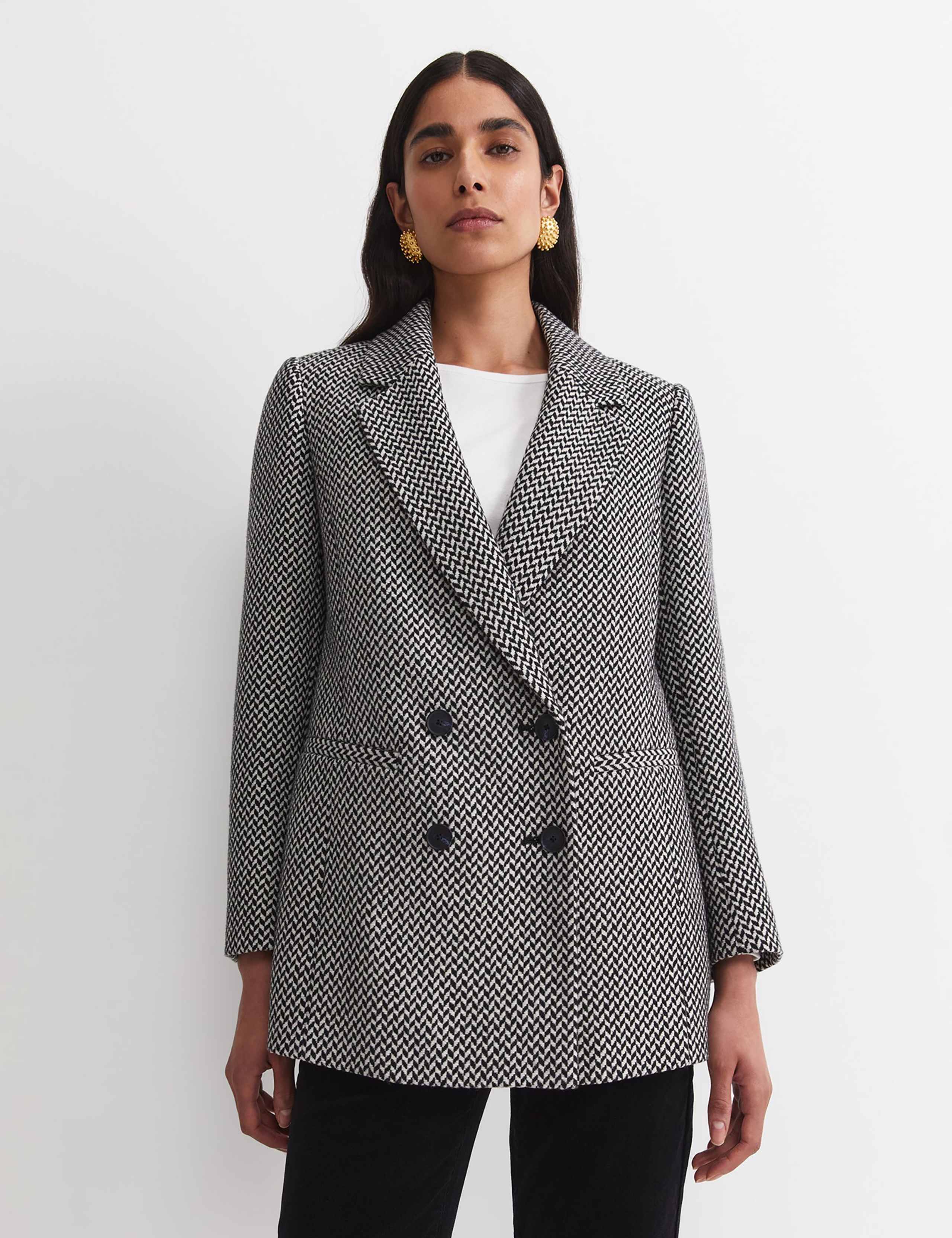 Wool Blend Checked Double Breasted Blazer 1 of 4