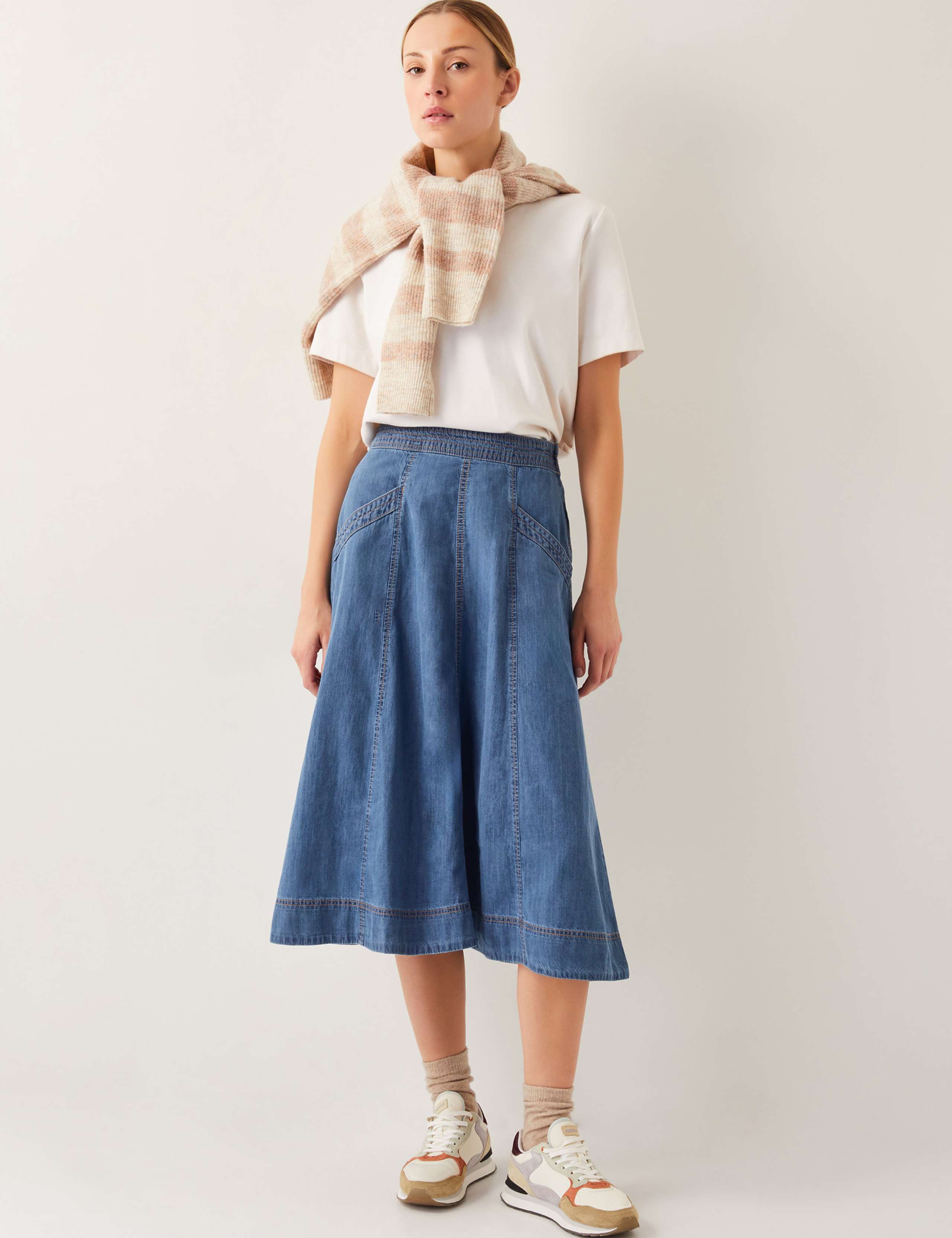 Denim Seam Detail Midi Skirt 3 of 5