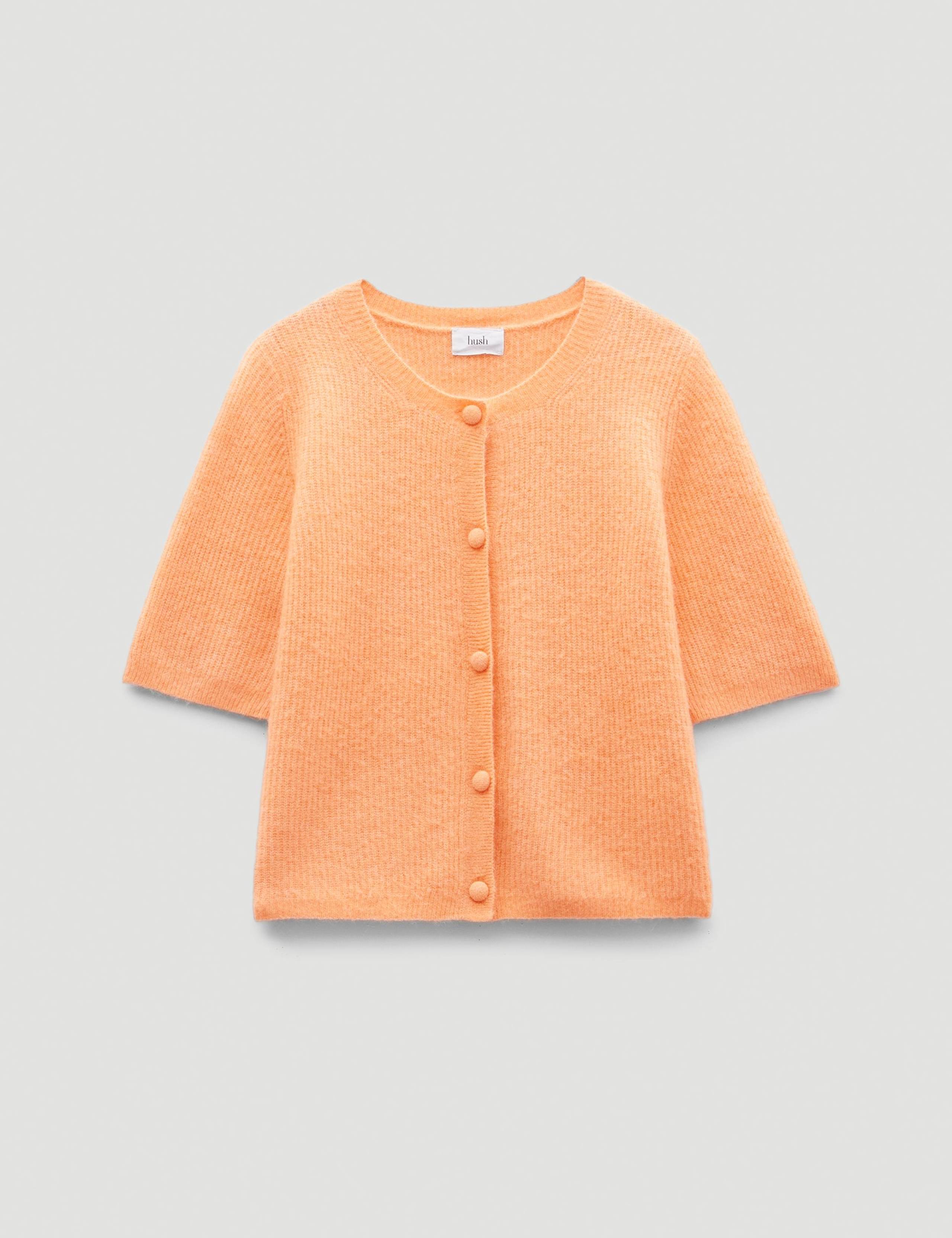 Wool Blend Ribbed Crew Neck Cardigan 2 of 5