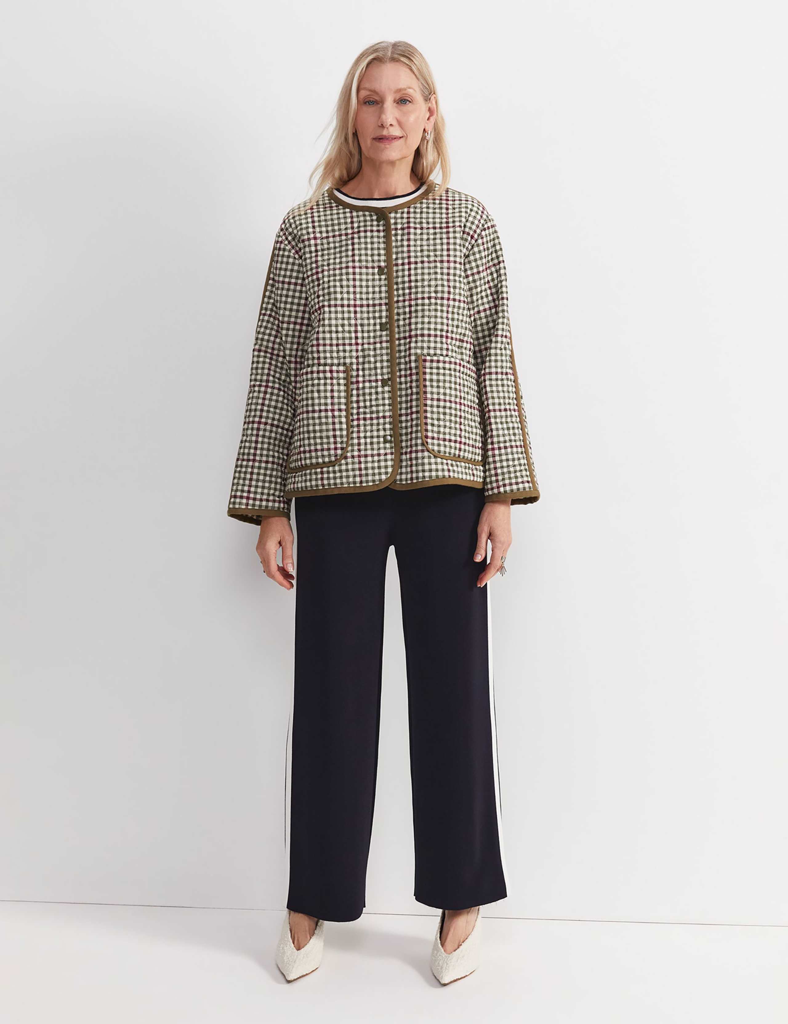 Pure Cotton Checked Quilted Relaxed Jacket 2 of 4