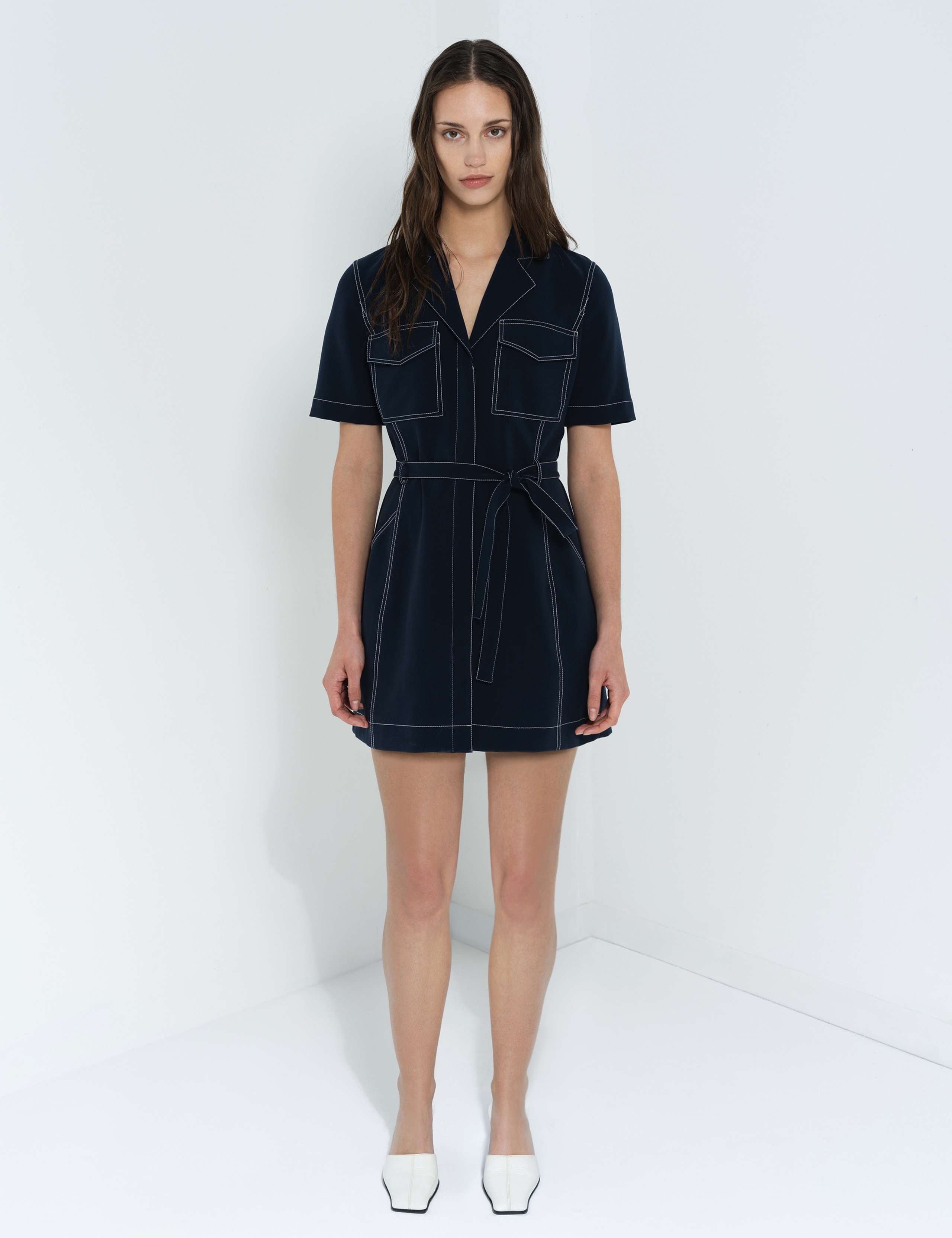Revere Collar Belted Mini Shirt Dress 3 of 5