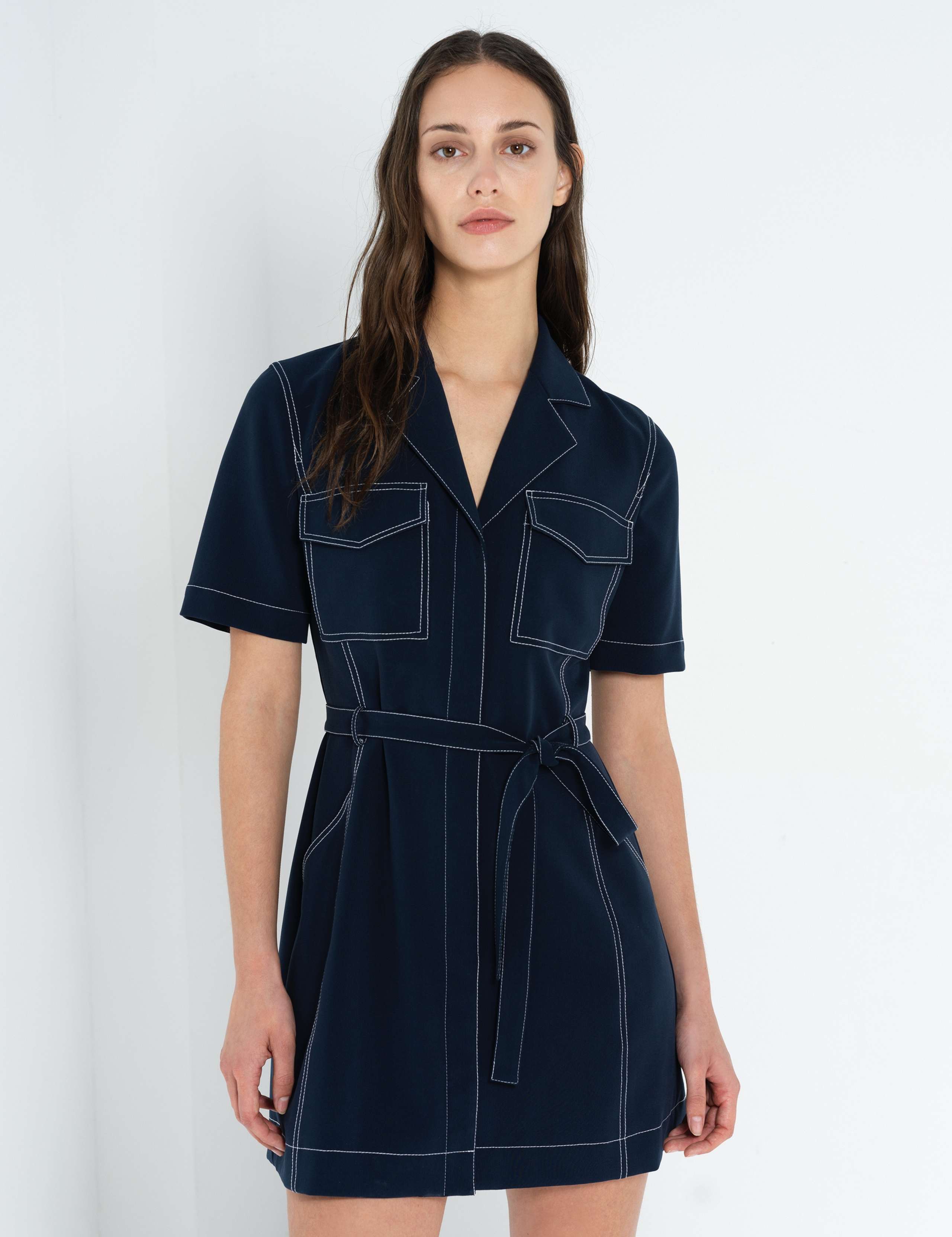 Revere Collar Belted Mini Shirt Dress 4 of 5
