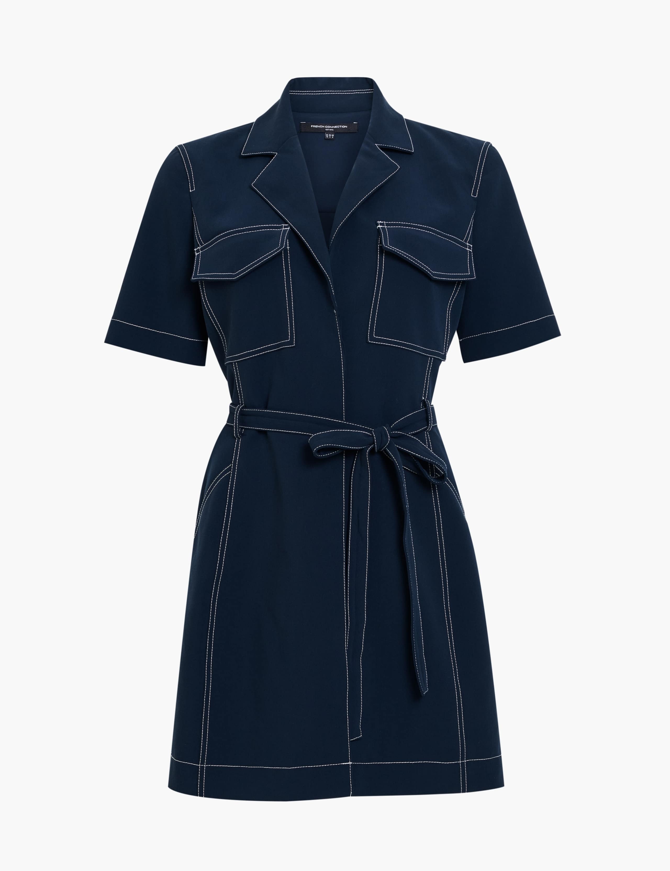Revere Collar Belted Mini Shirt Dress 2 of 5