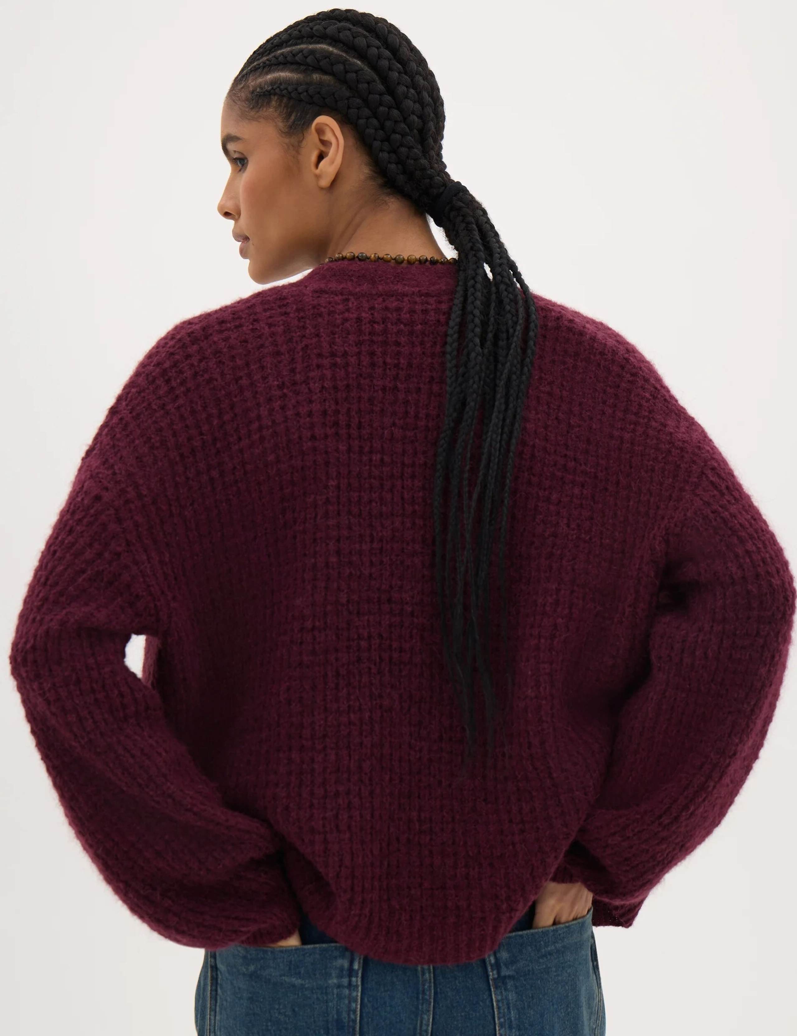 Wool Blend Textured Relaxed Cardigan 3 of 7