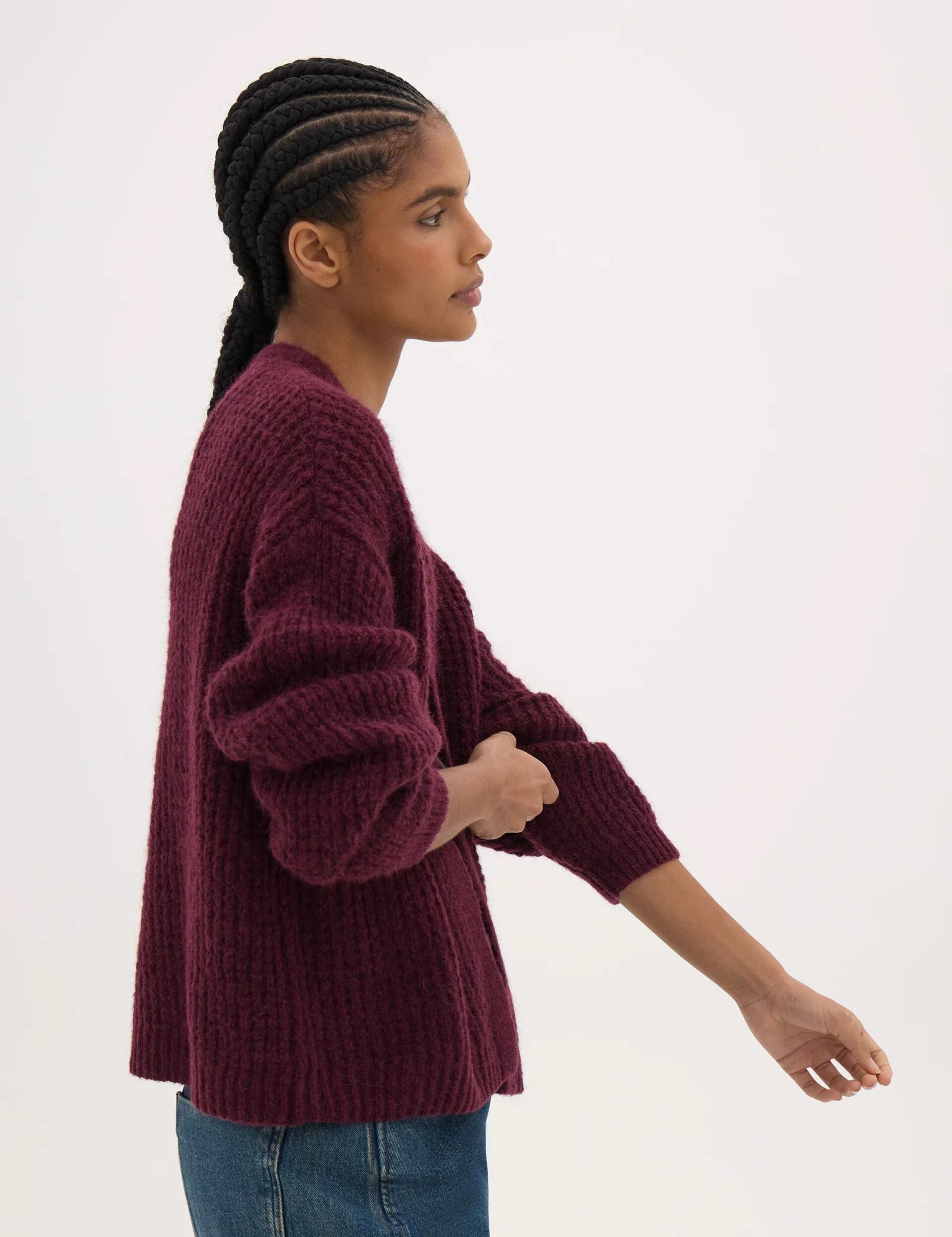 Wool Blend Textured Relaxed Cardigan 4 of 7