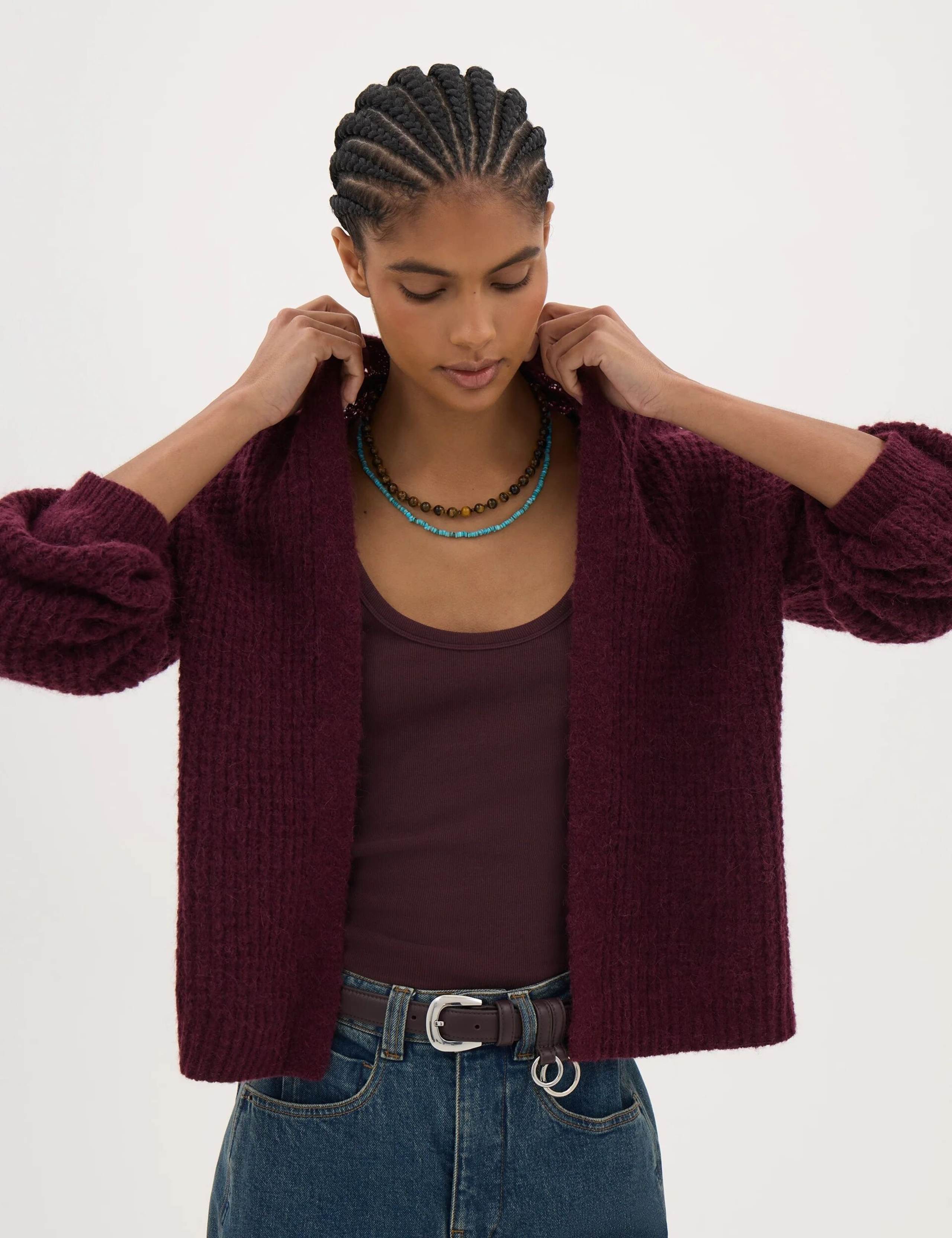 Wool Blend Textured Relaxed Cardigan 5 of 7
