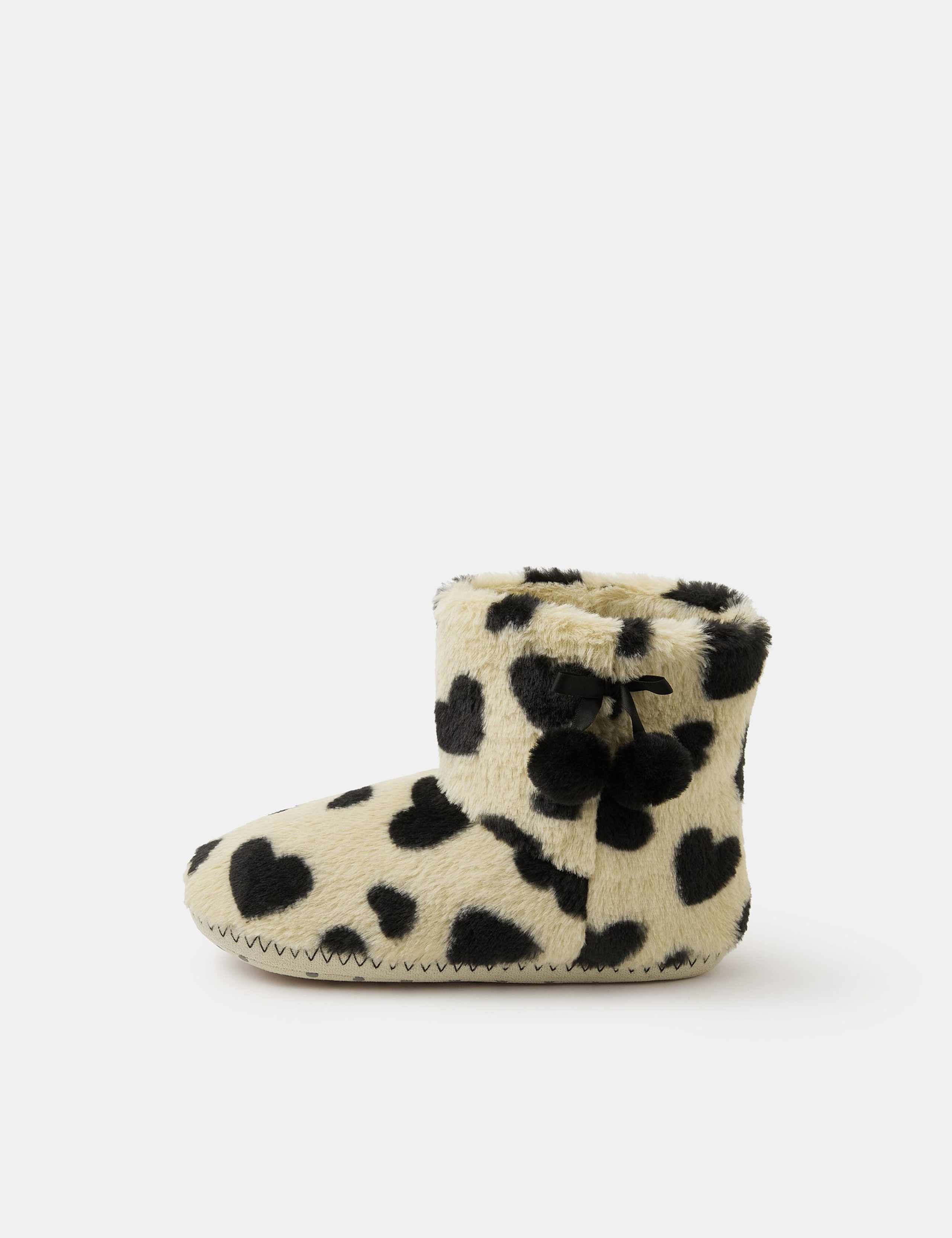 Faux Fur Heart Pom Pom Slipper Boots 1 of 4