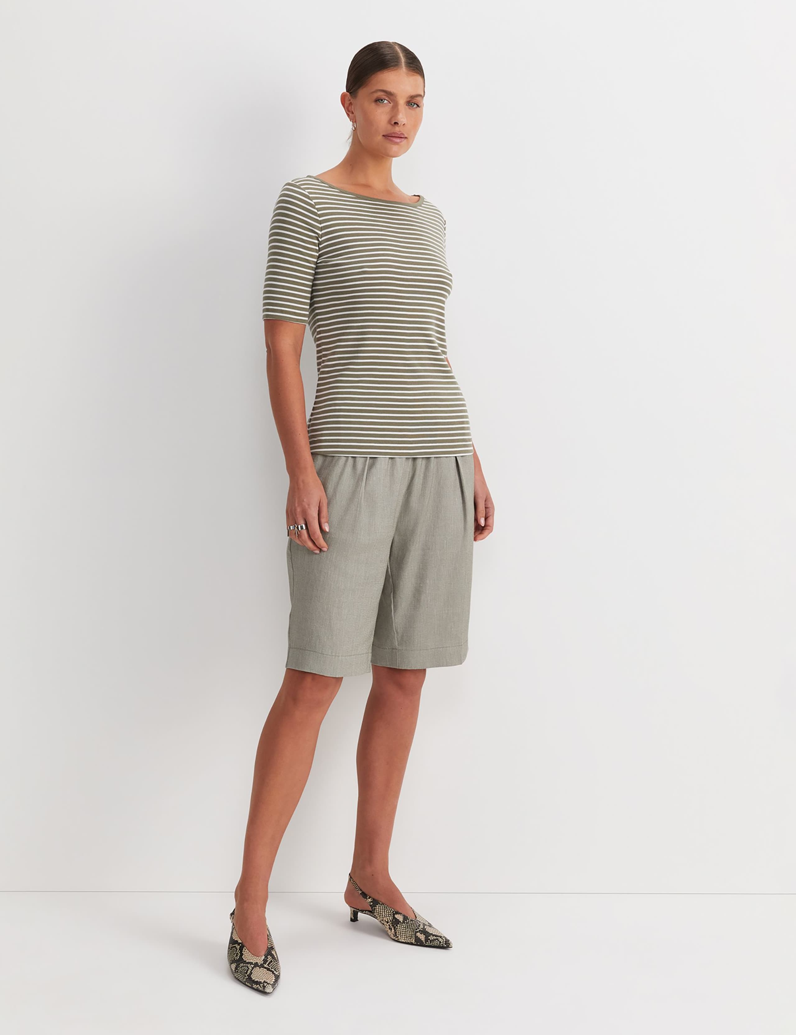 Pure Cotton Striped Slash Neck T-Shirt 3 of 6