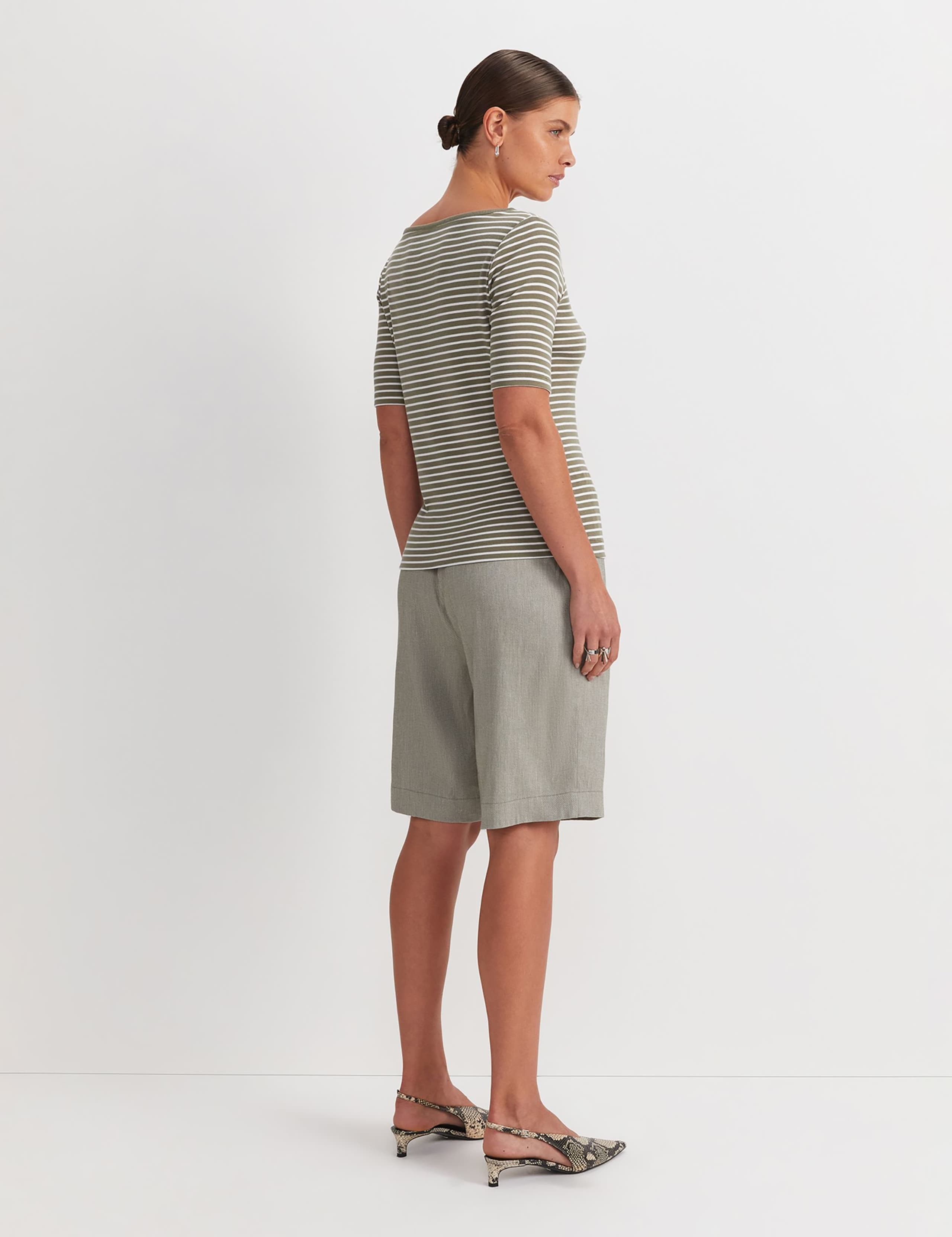 Pure Cotton Striped Slash Neck T-Shirt 4 of 6