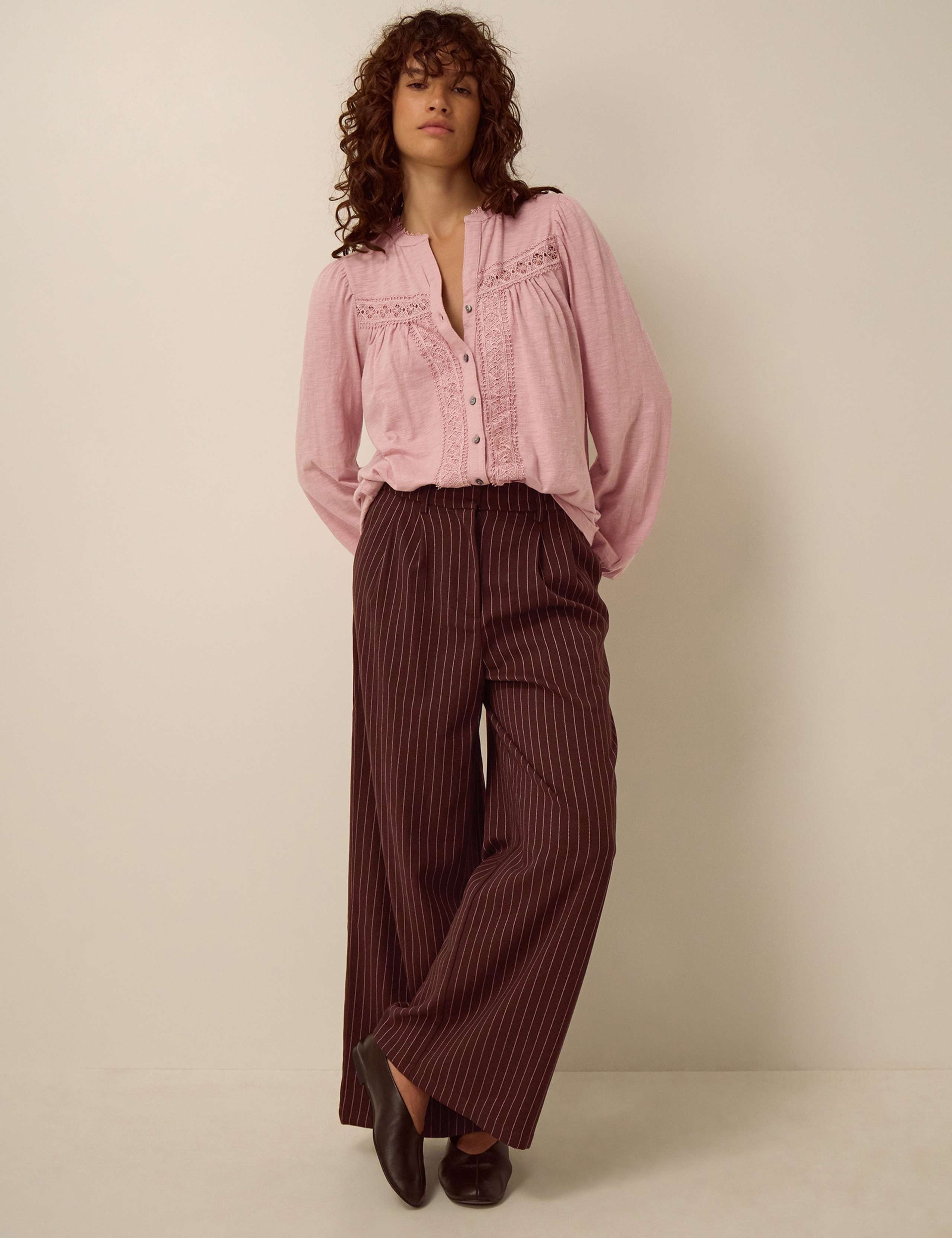 Cotton Modal Blend Lace Detail Shirt 2 of 4